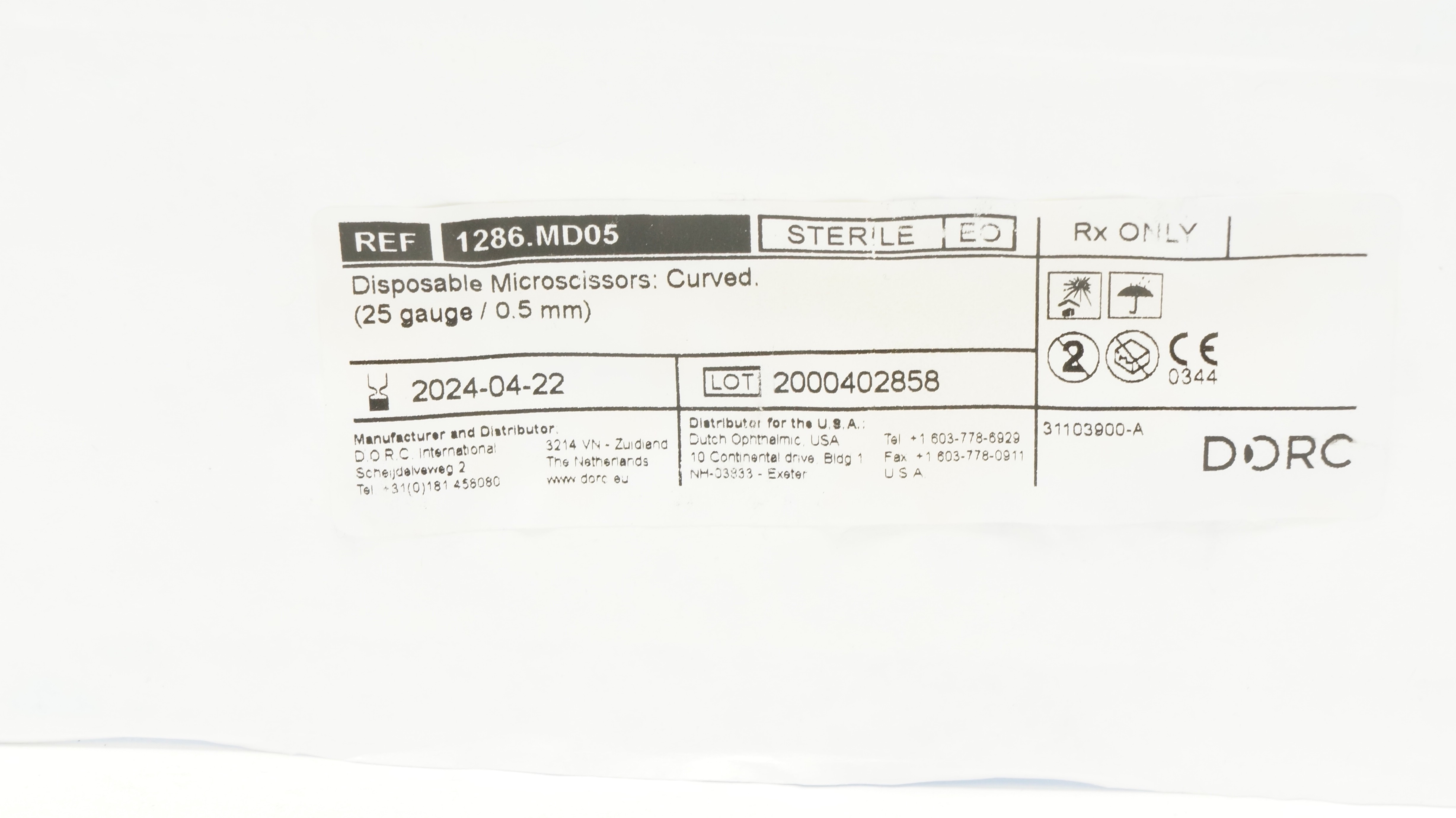 D.O.R.C 1286.MD05 Disposable Microscissors Curved 25G/0.5 mm (x)