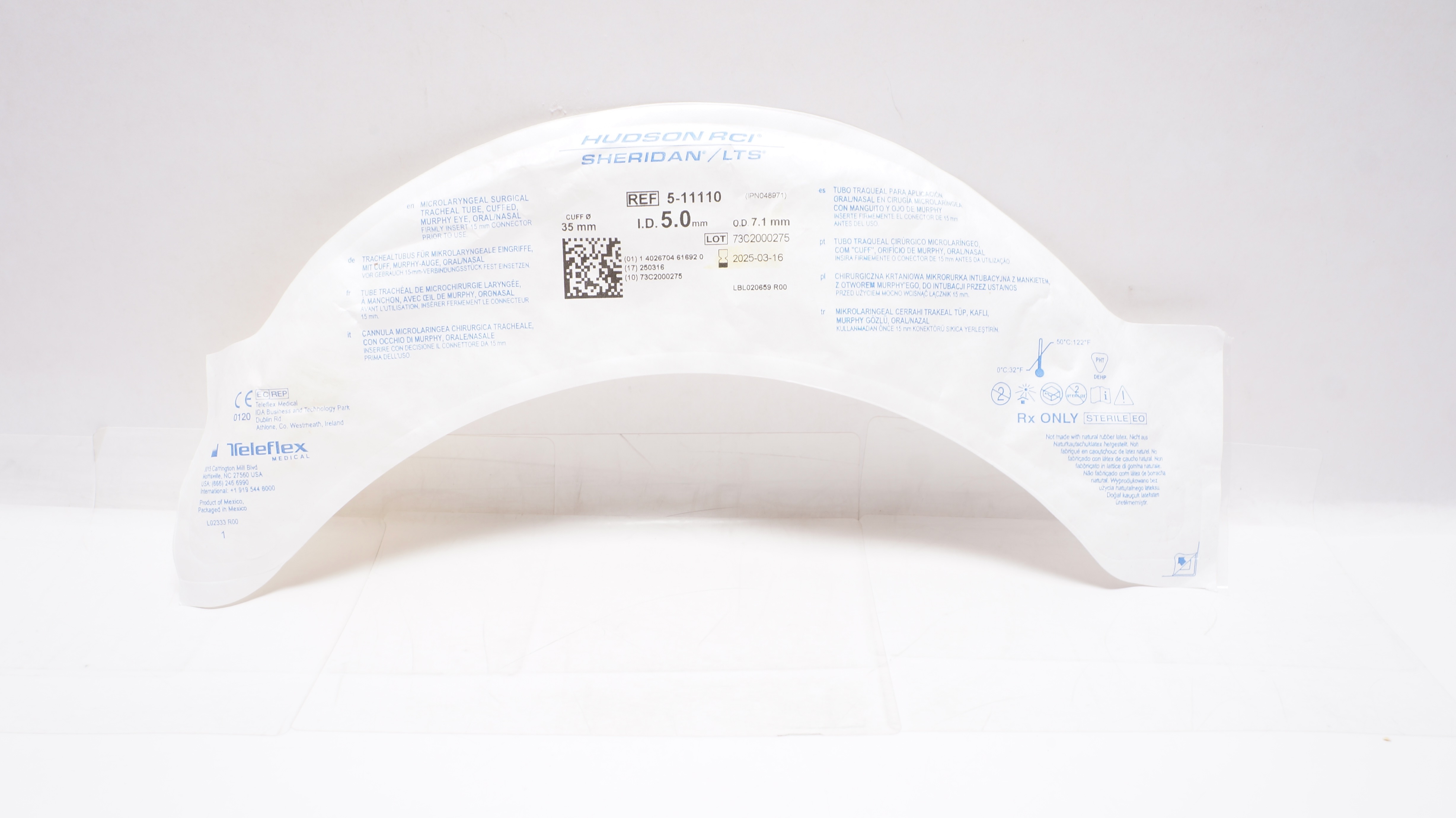 Teleflex 5-11110 Hudson RCI Microlaryngeal Tracheal Tube 5.0 x 7.1 x 35mm