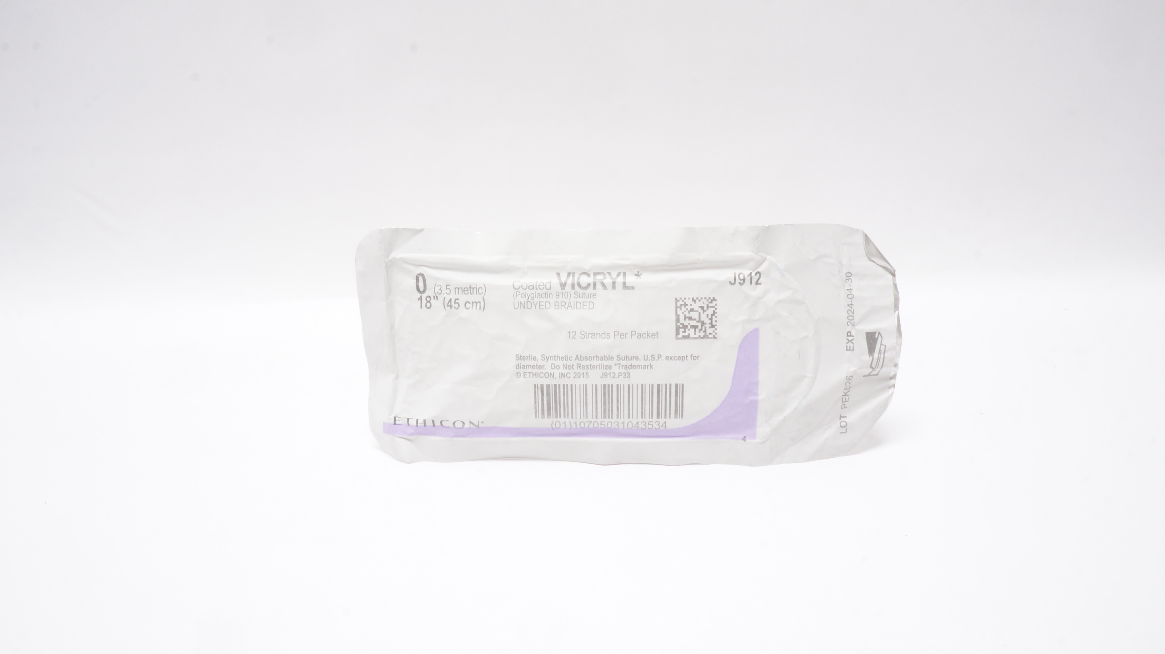 Ethicon J912 0 Coated VICRYL Polyglactin 910 Suture Undyed Braided 18inch