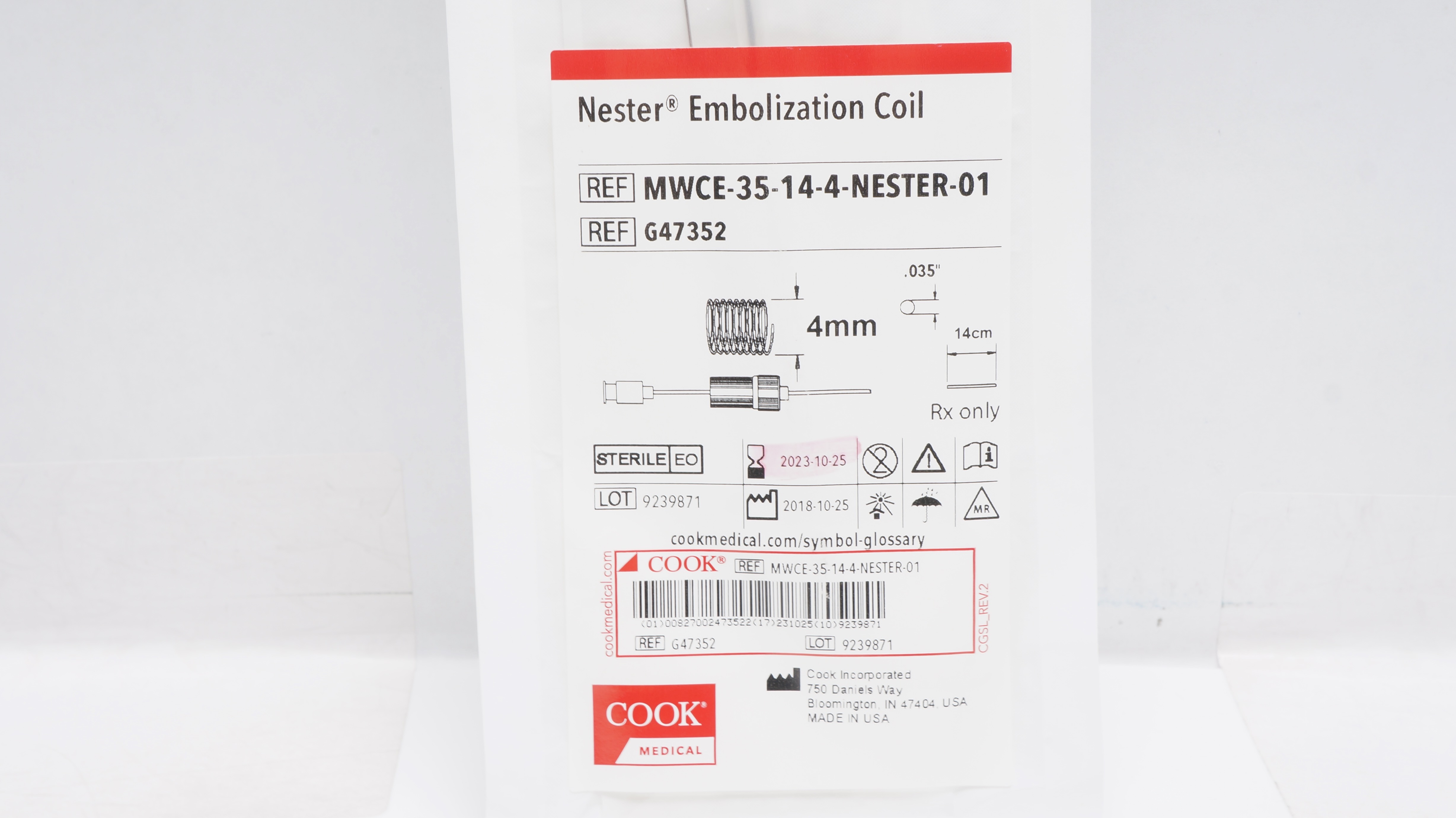 Cook Medical G47352 Nester Embolization Coil 4mm x 14cm x .035inch (x)