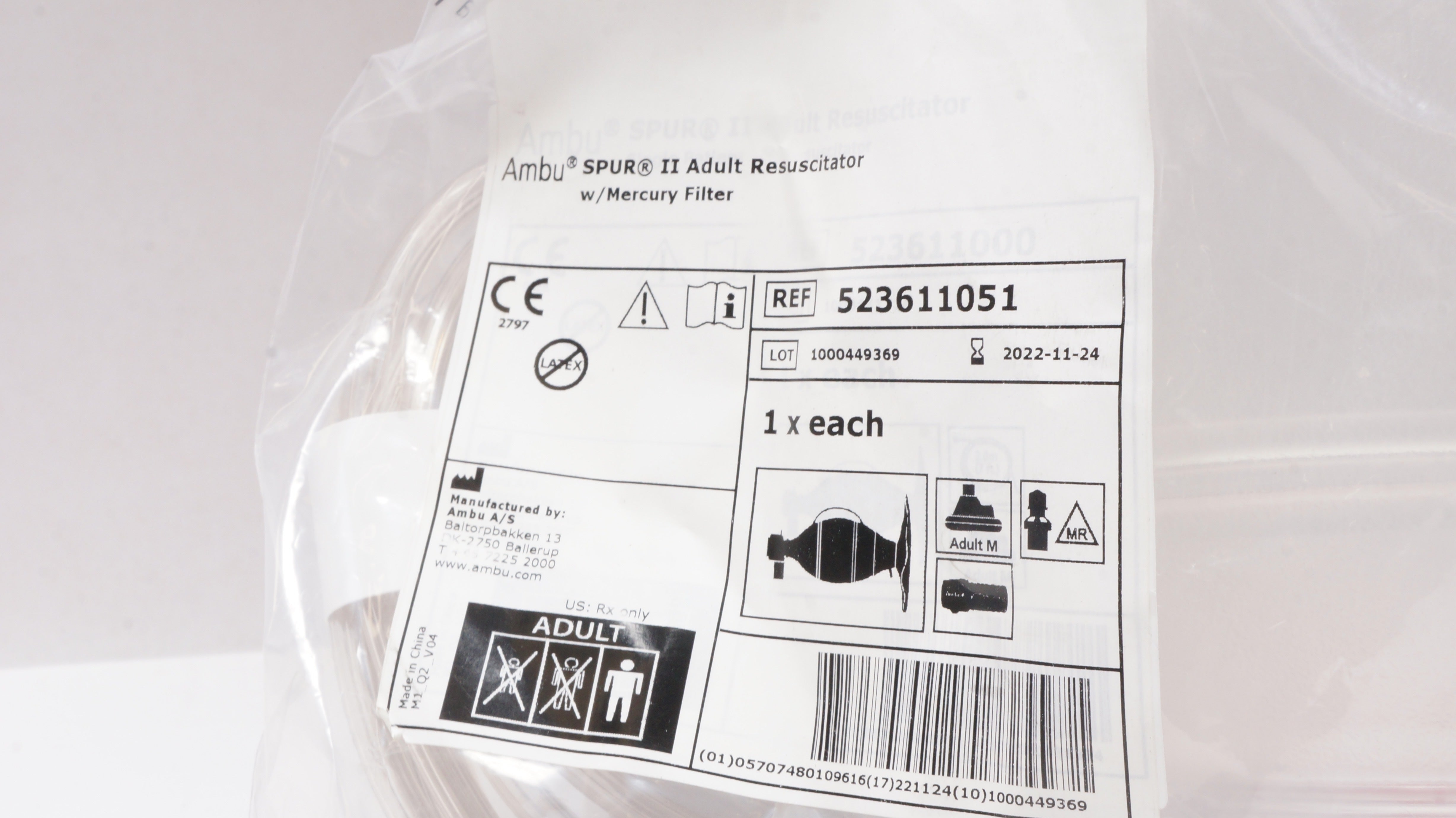Ambu 523611051 Spur II Adult Resuscitator w/Mercury Filter (x)