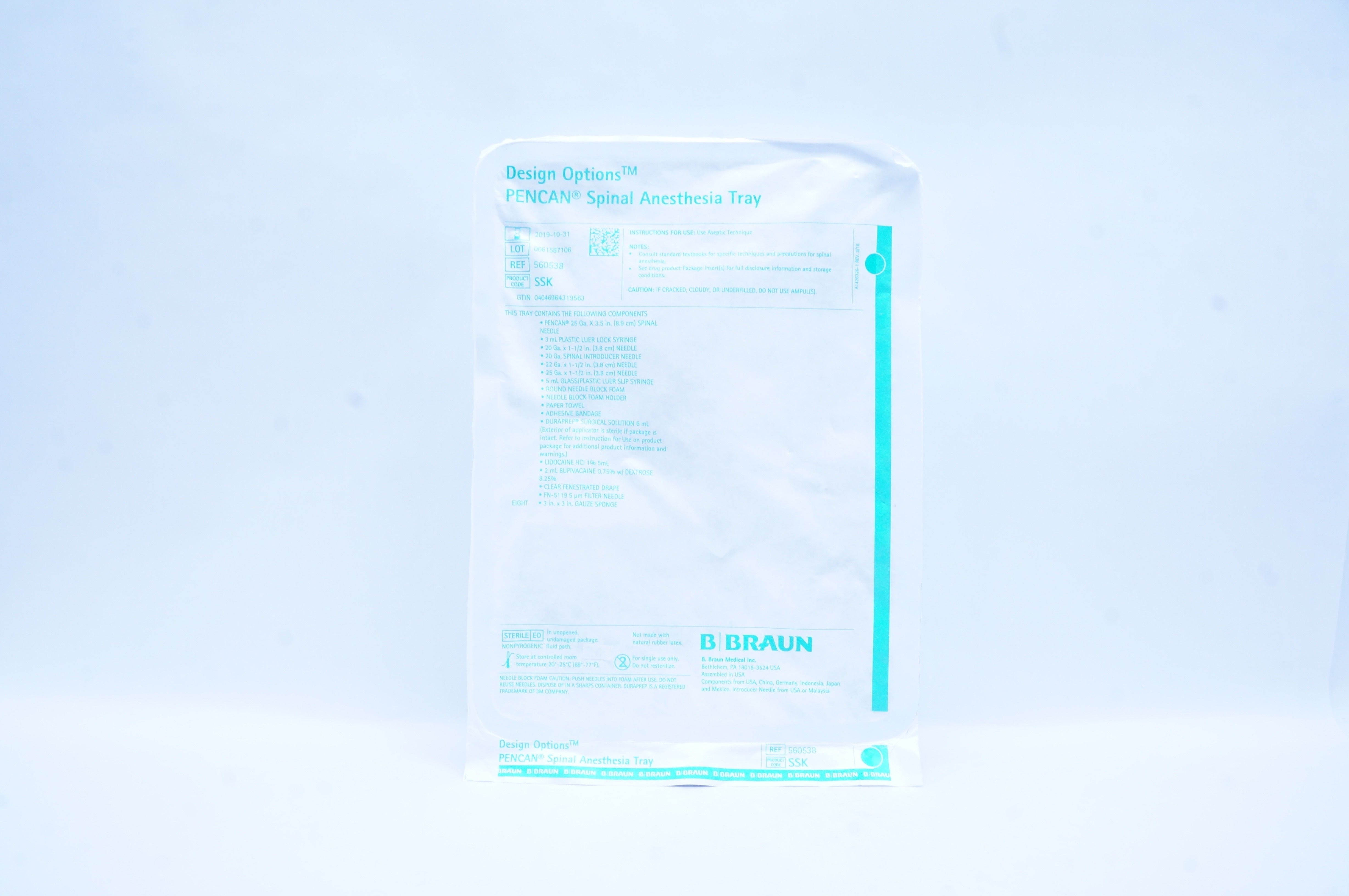 B.Braun 560538 Design Options Pencan Spinal Anesthesia Tray (x)