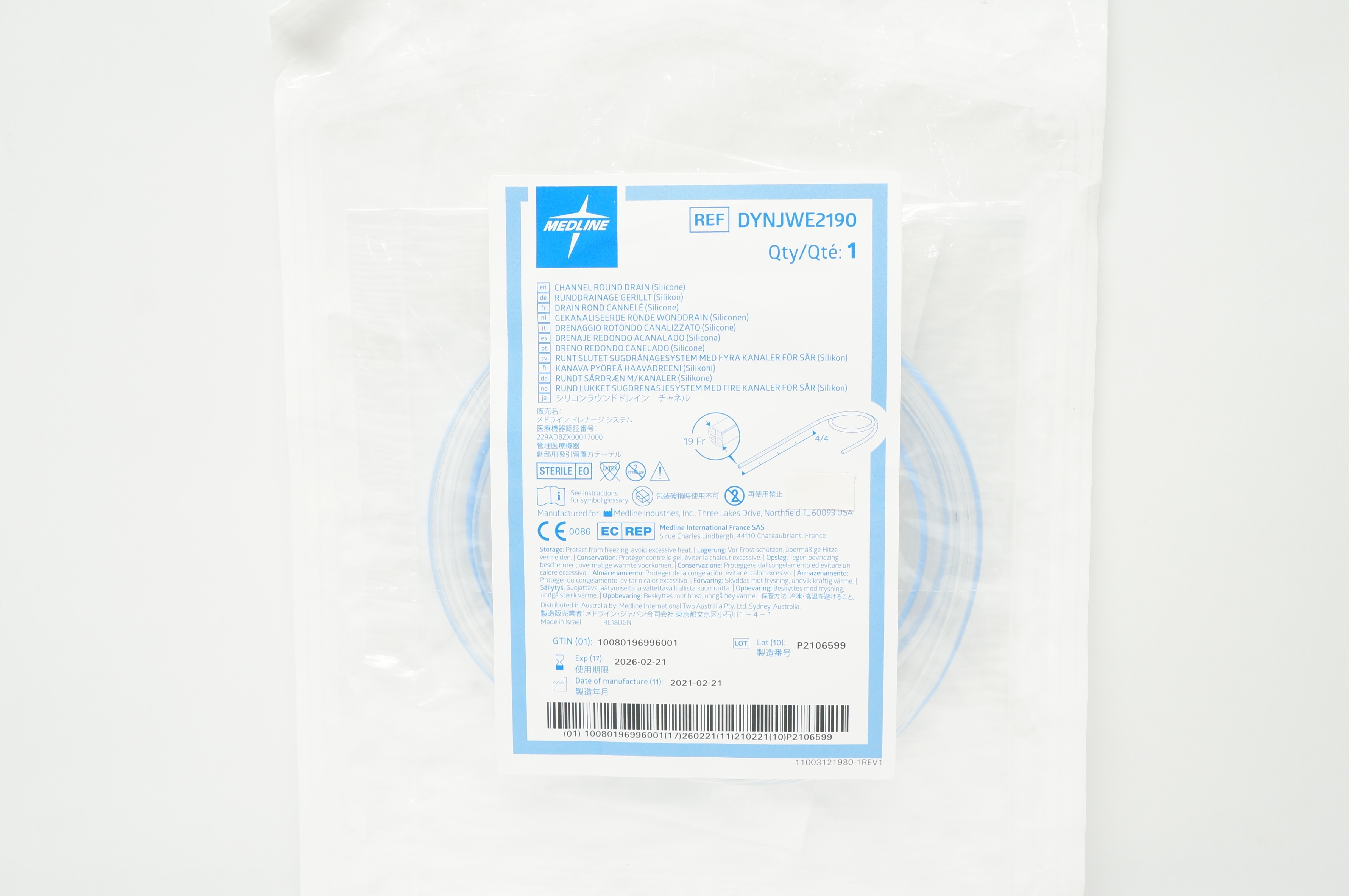 Medline DYNJWE2190 Channel Round Drain 19Fr.