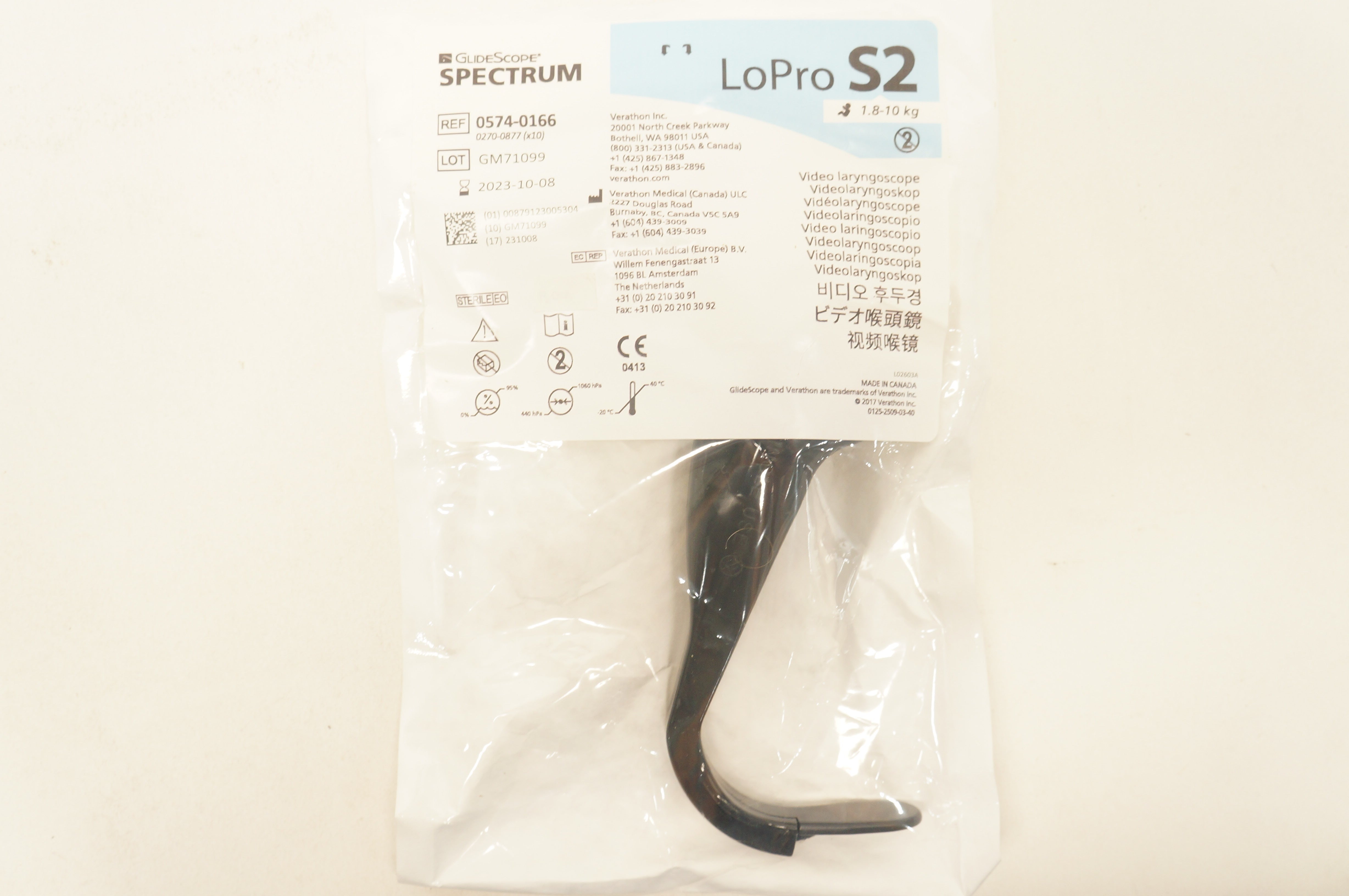 Verathon Medical 0574-0166 GlideScope Spectrum Video Laryngoscope LoPro S2 (x)