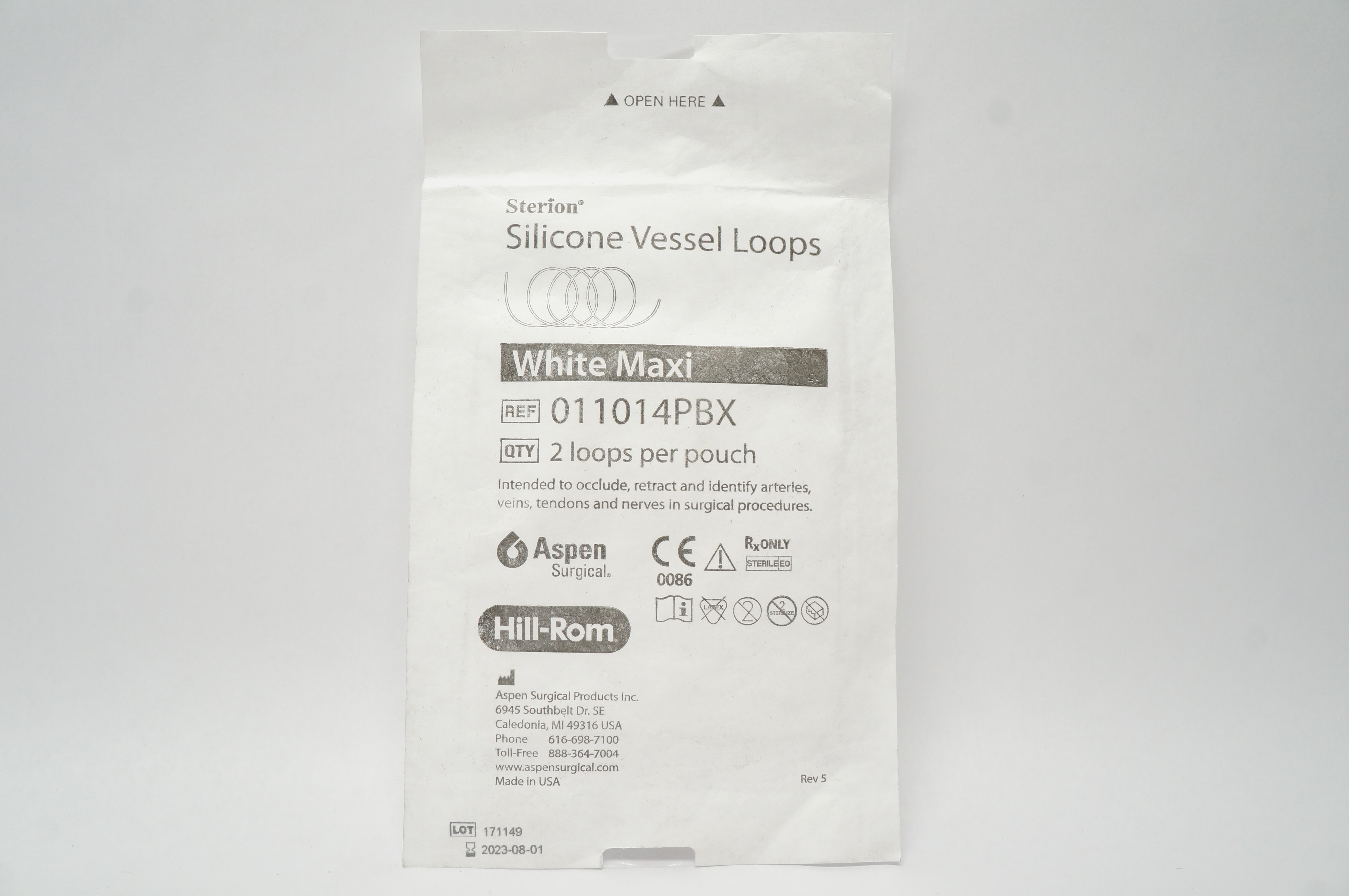 Aspen 011014PBX Hill-Rom Silicone Vessel Loops, White Maxi - Pack of 2