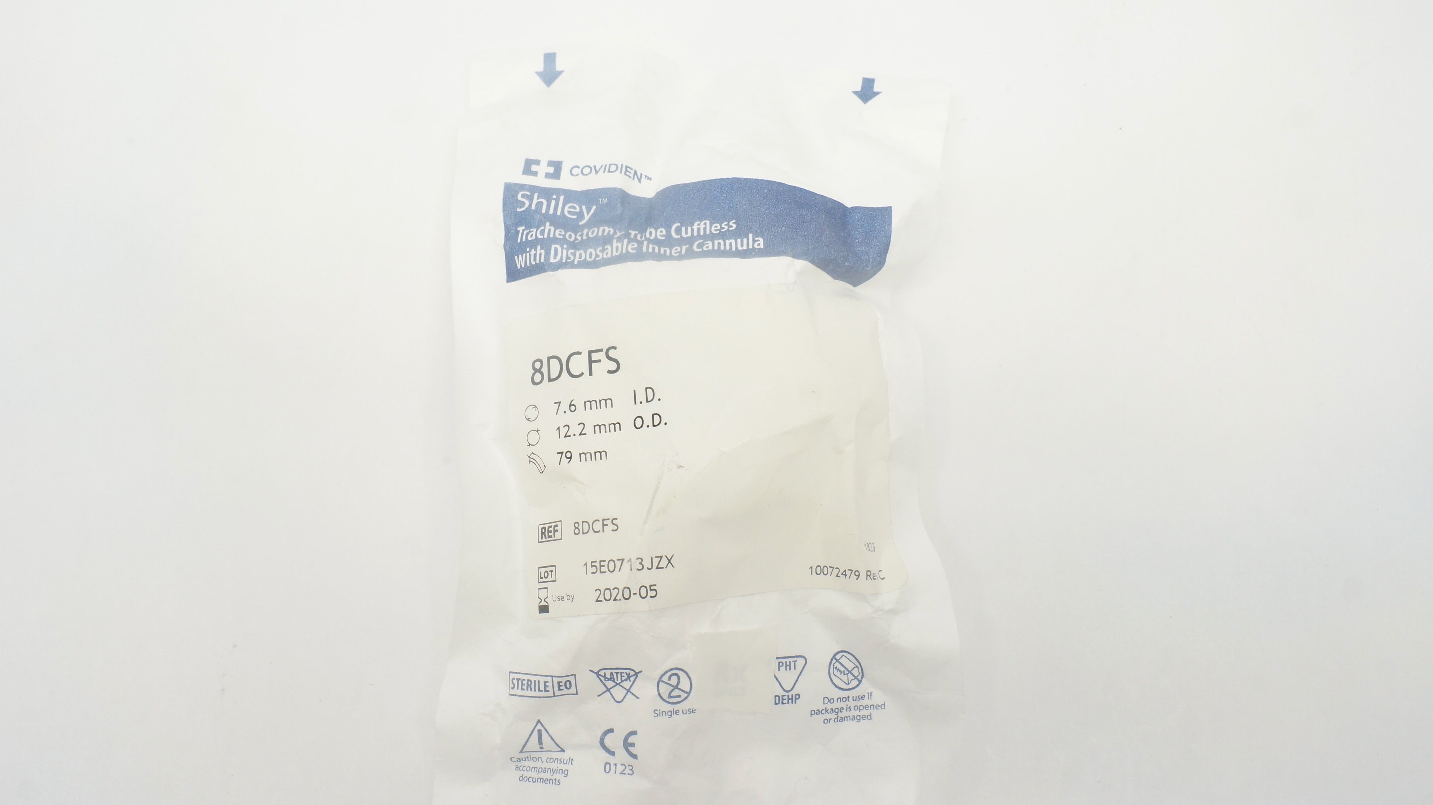 Covidien 8DCFS Shiley Tracheostomy Tube Cuffless 7.6mm x 12.2mm x 79mm (x)