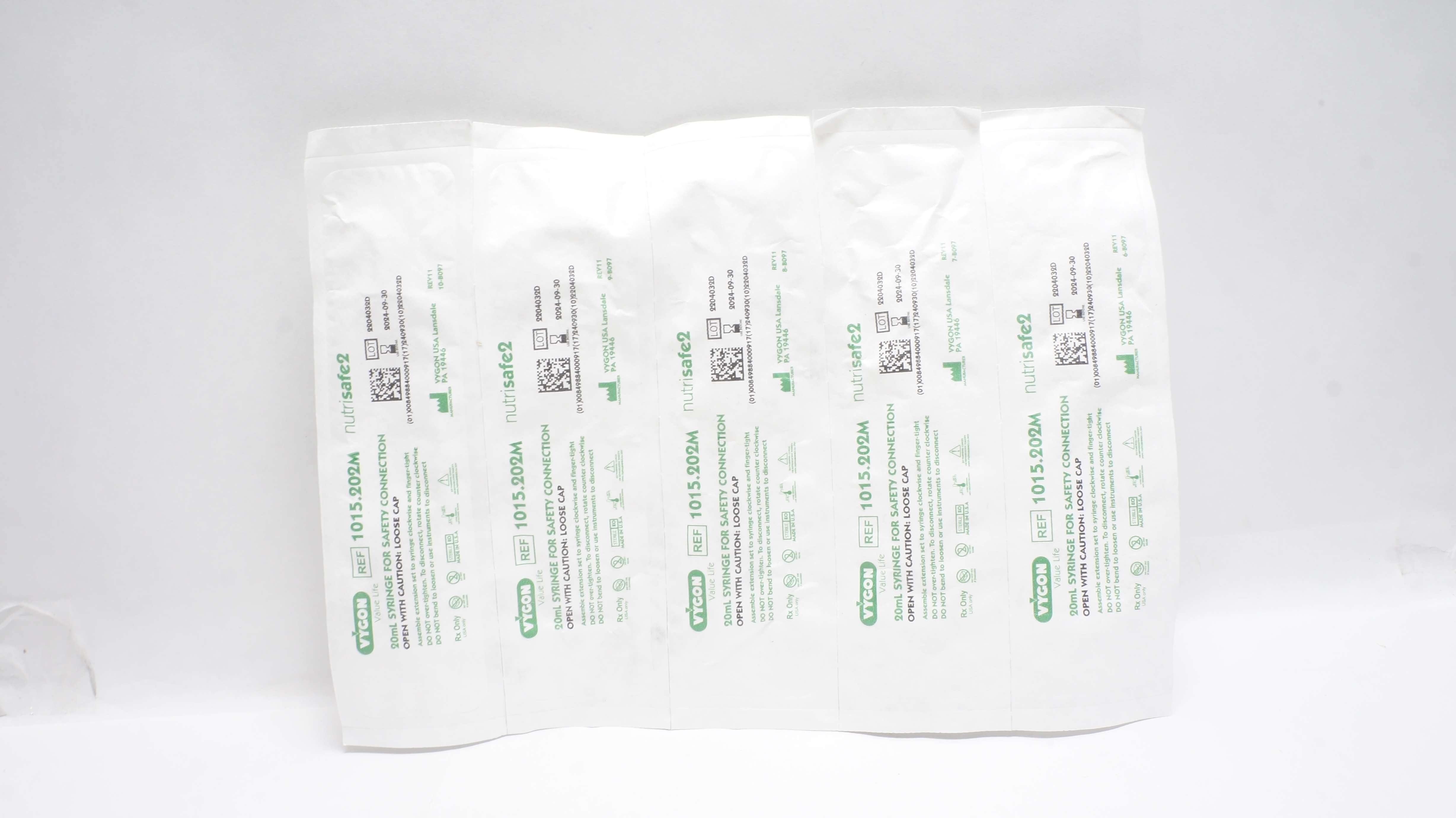 Vygon 1015.202M Nutrisafe 2 20ml Syringe for Safety Connection - 5 Packs