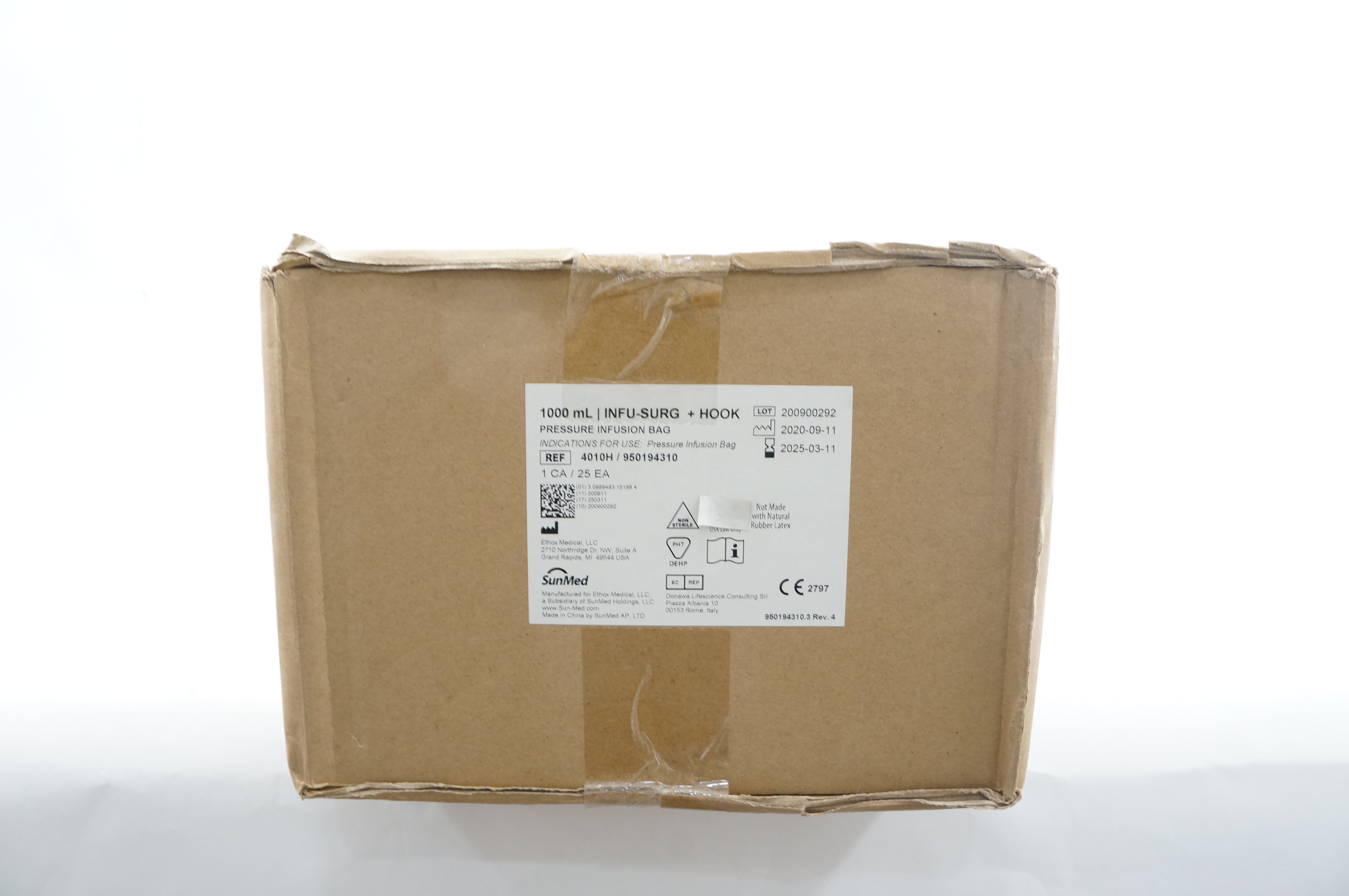 SunMed 4010H Ethox Medical Infu-Surg+Hook Pressure Infusion Bag 1000mL - Case of 25