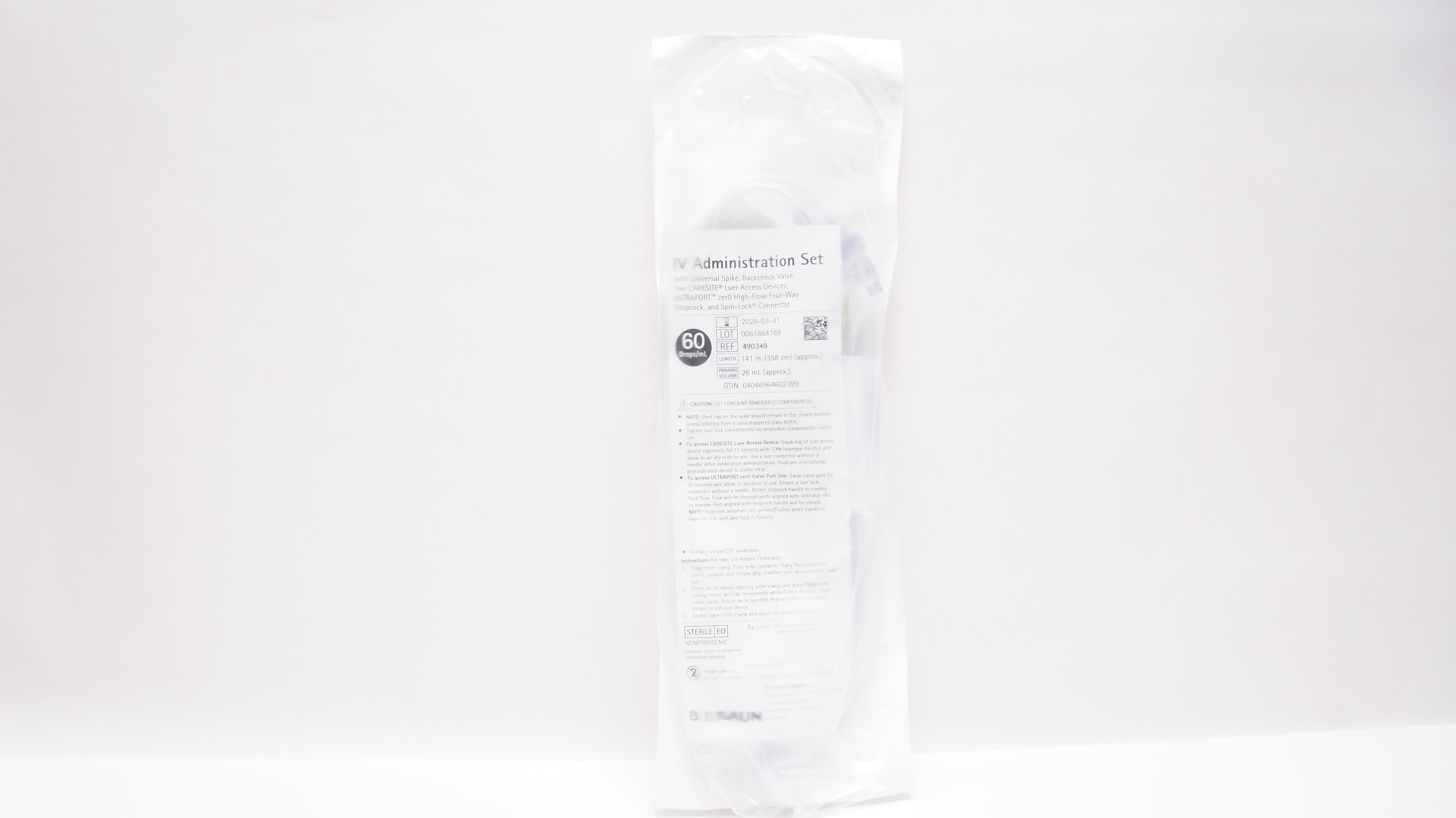 Braun 490349 IV Administration Set 141inch x 26ml (approx.) 60Drops/mL