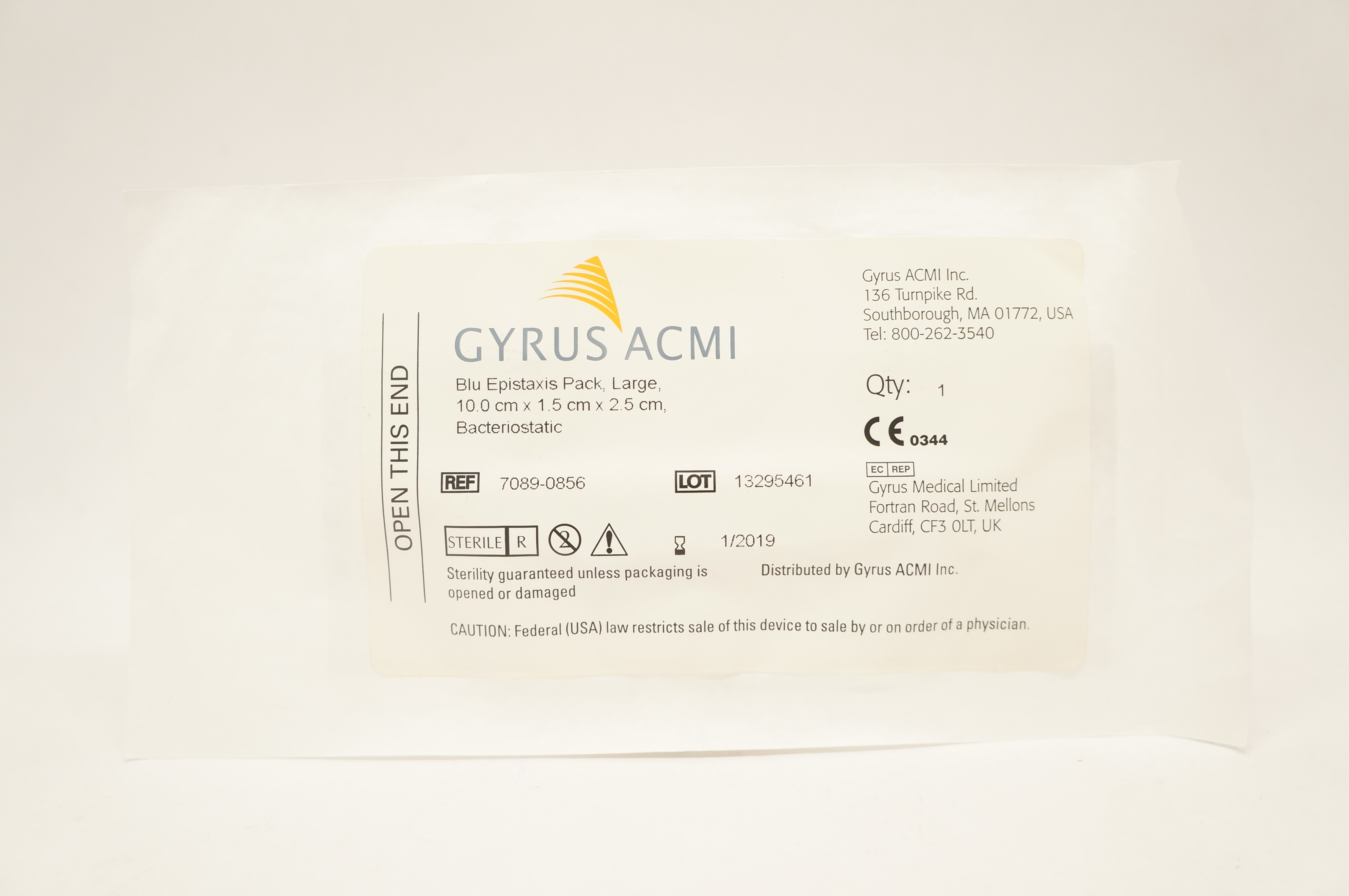 Gyrus Acmi 7089-0856 Blu Epistaxis Pack, Large, 10.0cm x 1.5cm x 2.5cm