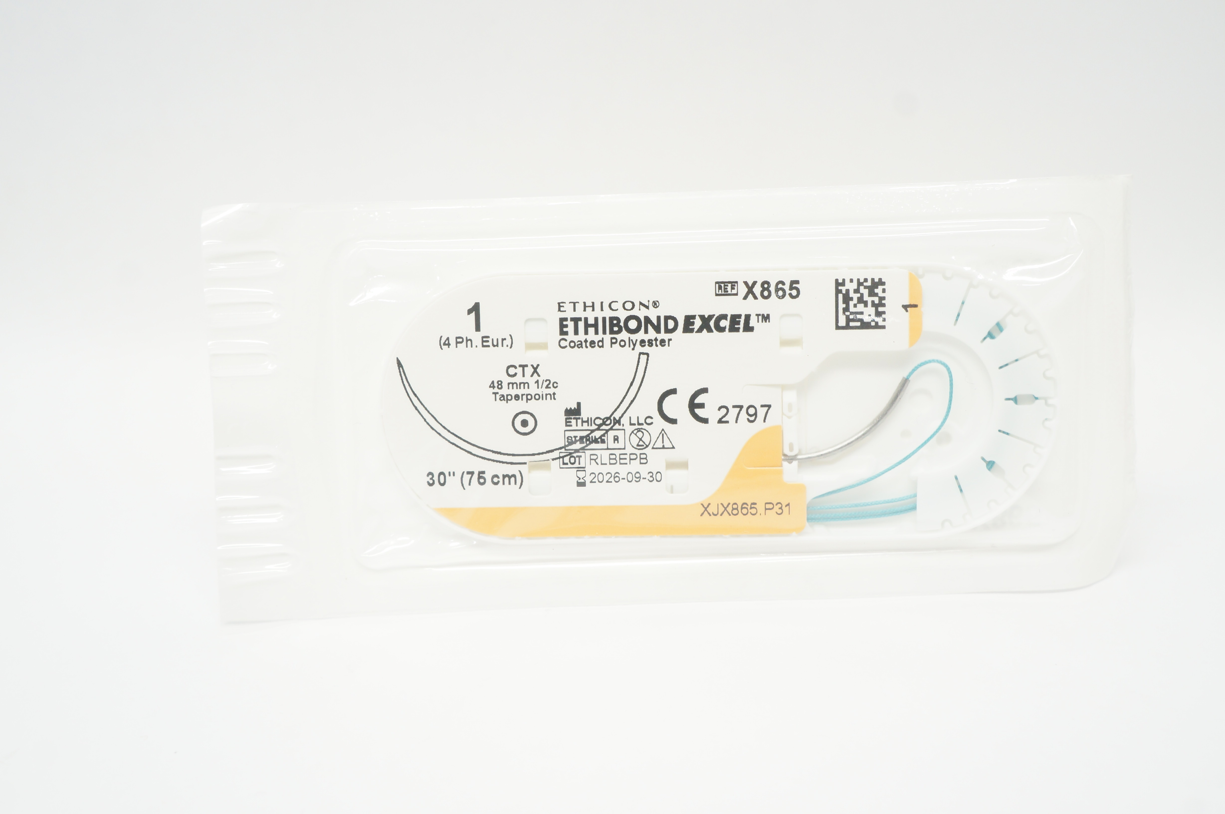 Ethicon X865 1 Ethibond Excel CTX 48mm 1/2c Taper 30inch
