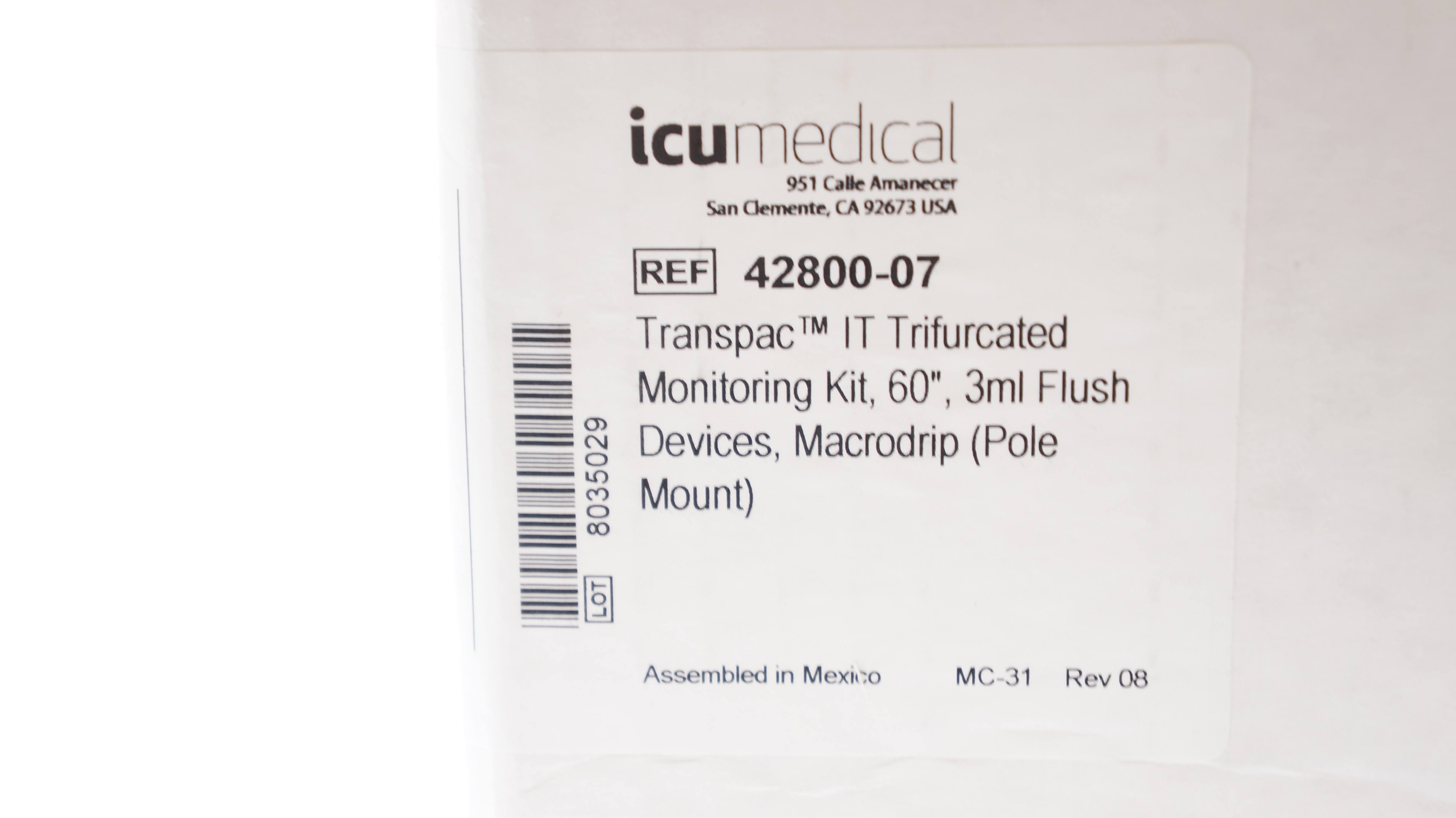 Icu Medical 42800-07 Transpacific IT Trifurcated Monitoring Kit, 60In,3mL