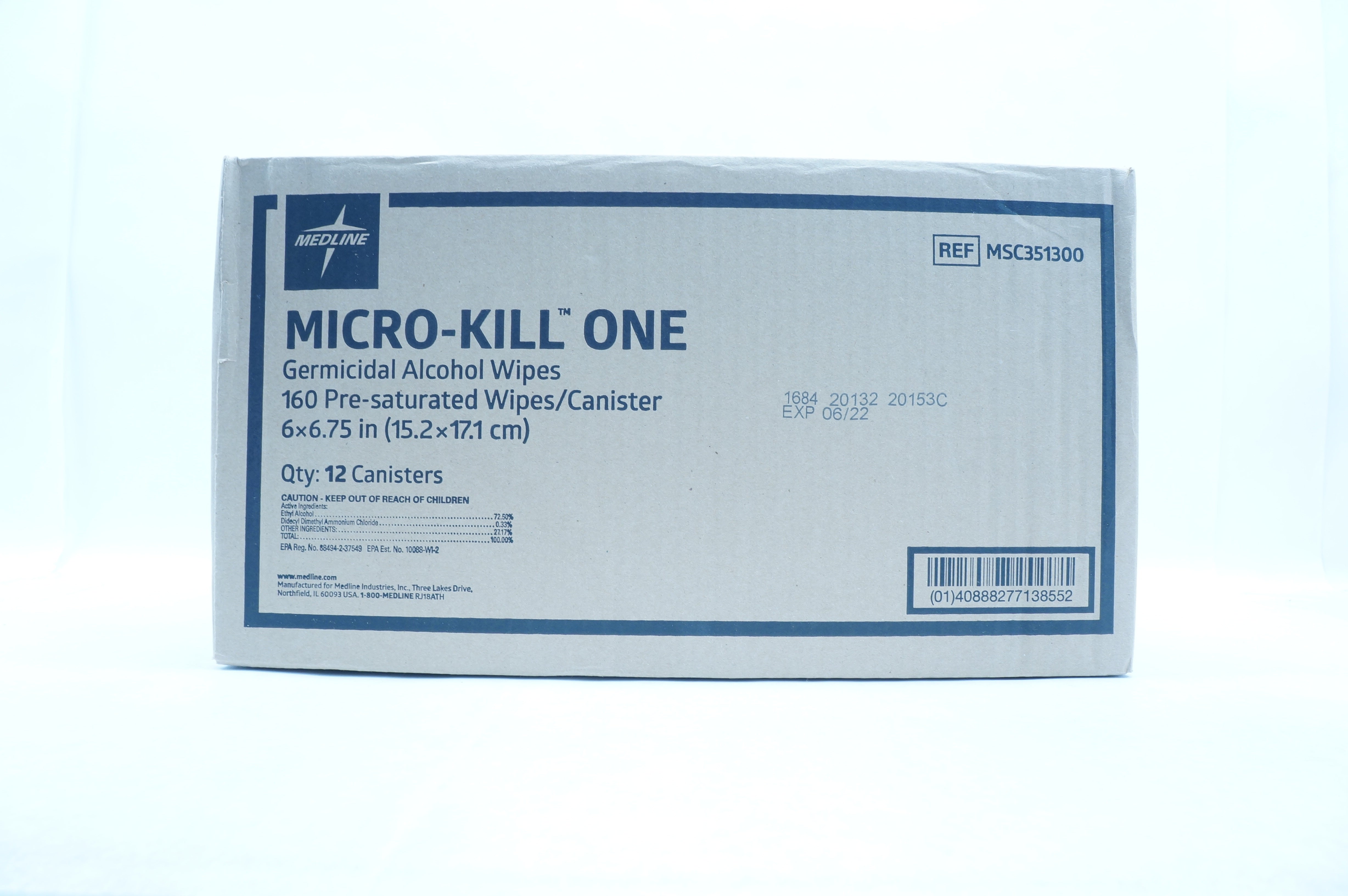 Medline MSC351300 Germicidal Alcohol Wipes 6 x 6.75in - Box of 12 Canisters