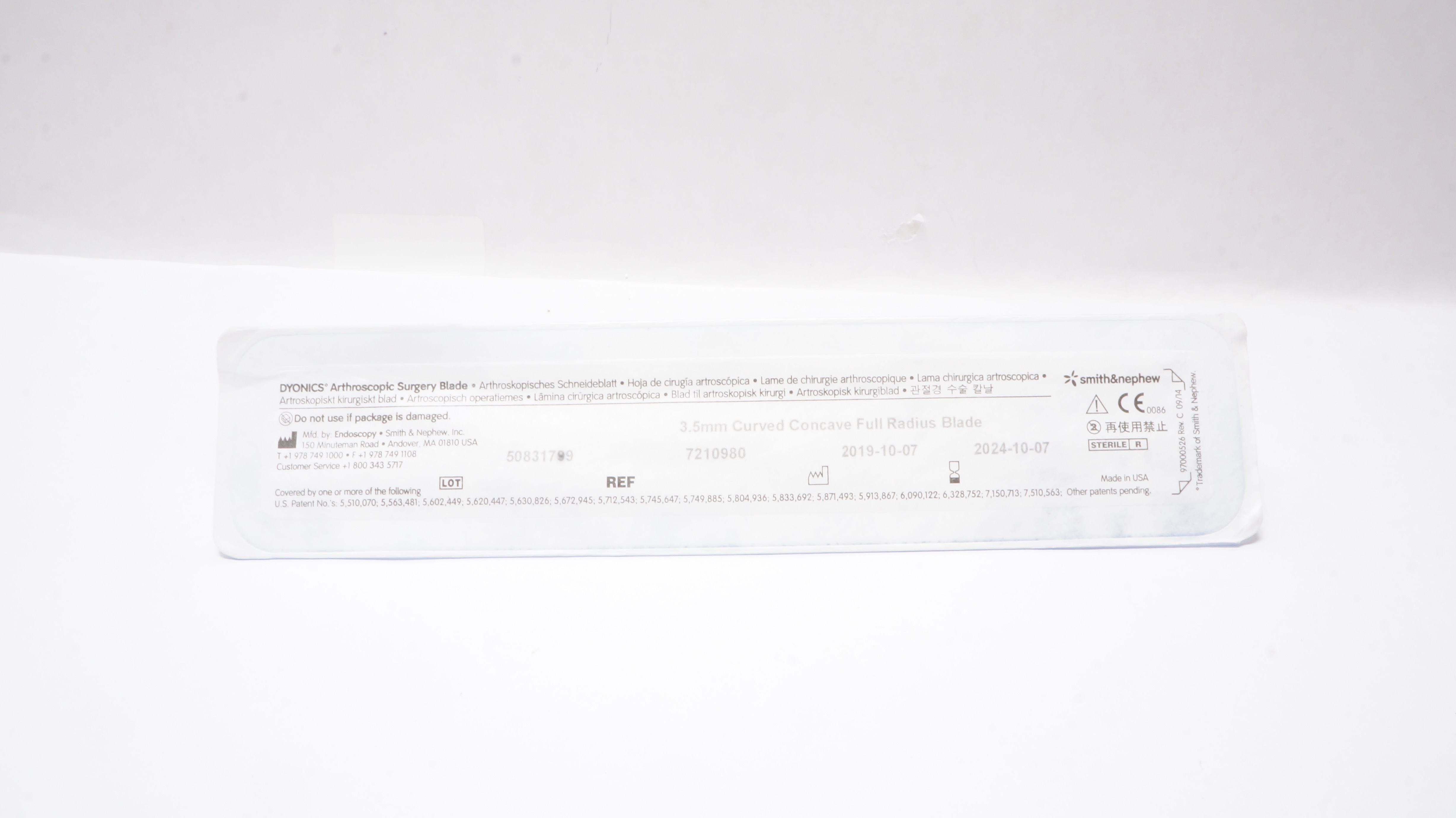 Smith&Nephew 7210980 DYONICS Arthroscopic Surgery Blade Curved Concave 3.5mm