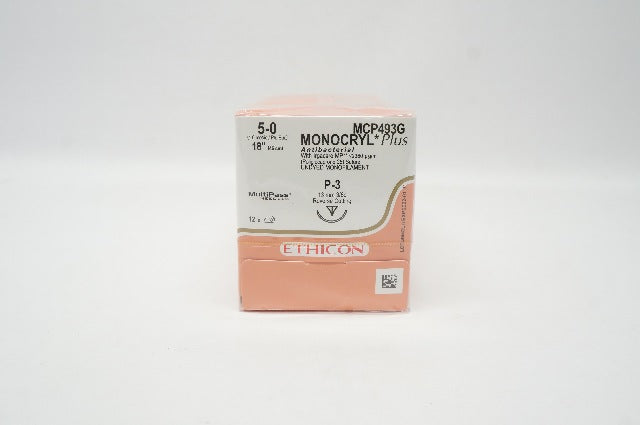 Ethicon MCP493G 5-0 MONOCRYL Plus P-3 Reverse Cutting 13mm 3/8c 18in(x)-Box of12