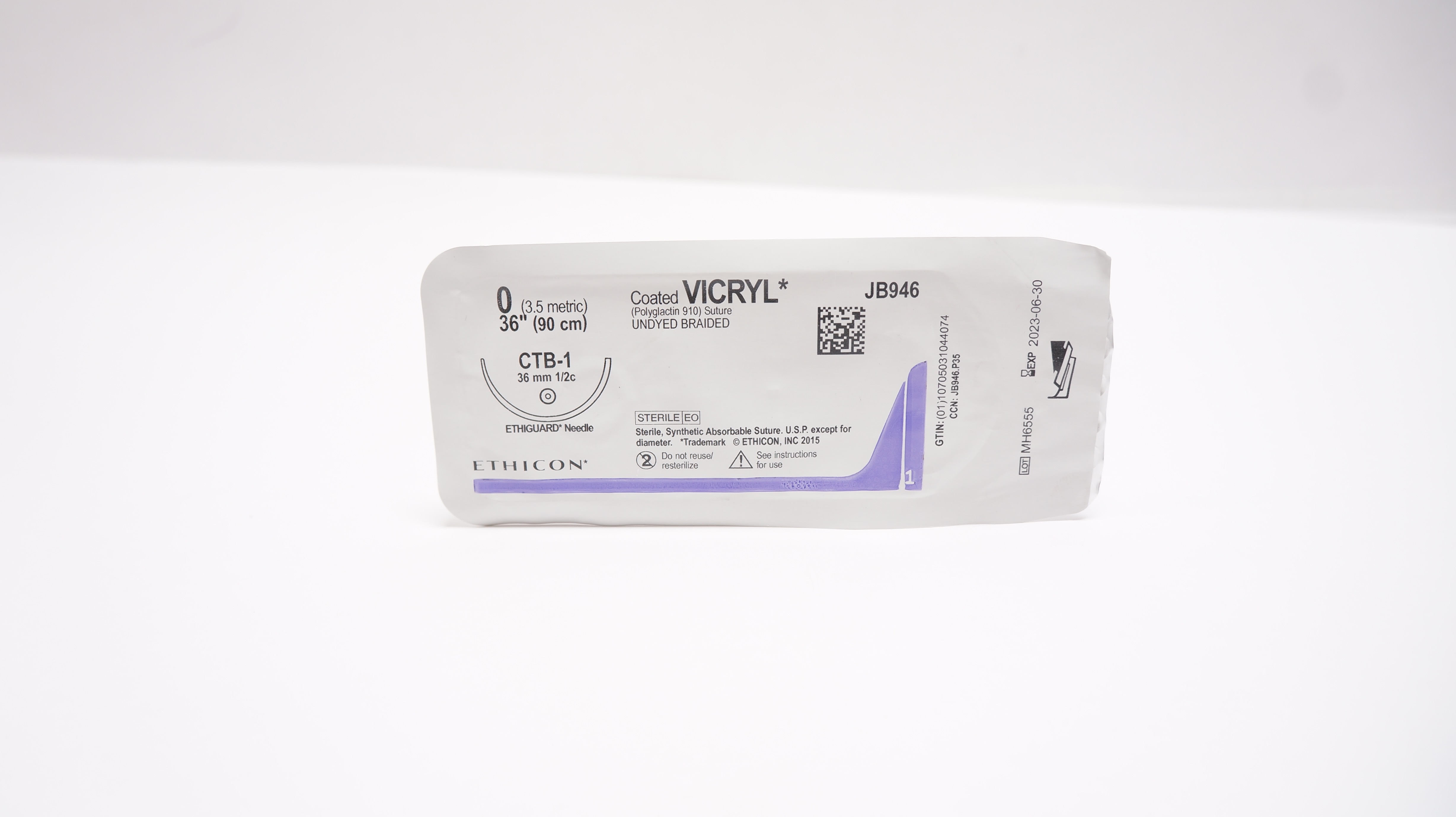 Ethicon JB946 0 Coated VICRYL, CTB-1,  36mm 1/2c Ethiguard Ndle,  36inch (x)