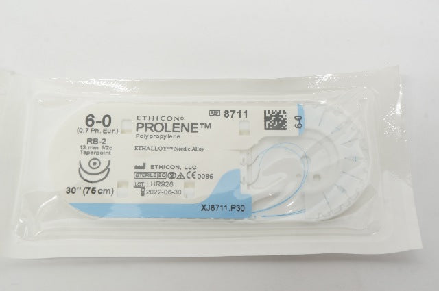 Ethicon 8711 6-0 PROLENE Polypropylene, RB-2, 13mm 1/2c Taperpoint, 30inch (x)