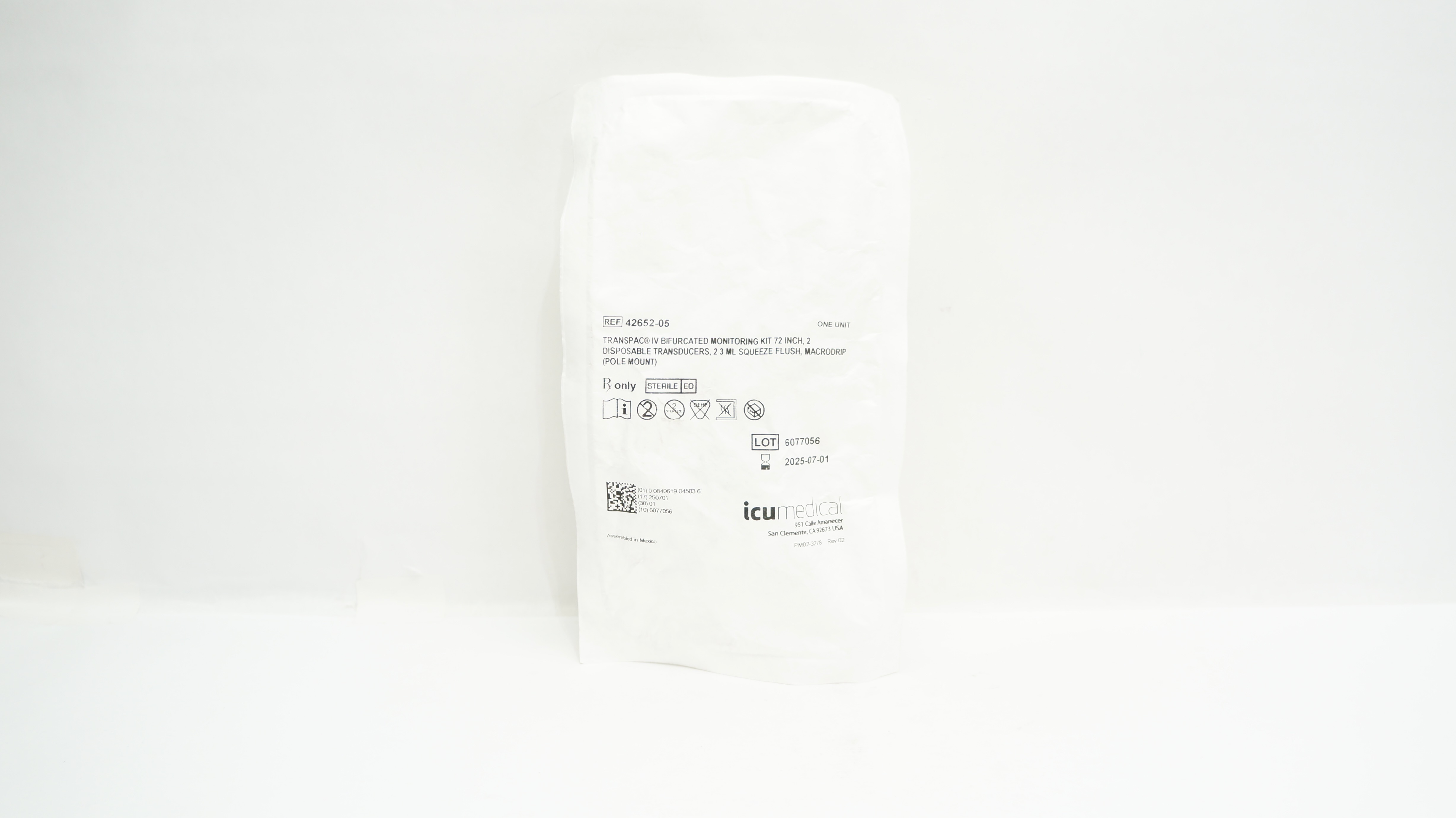 ICU Medical 42652-05 Transpac IV Bifurcated Monitoring Kit 72inch x 23mL