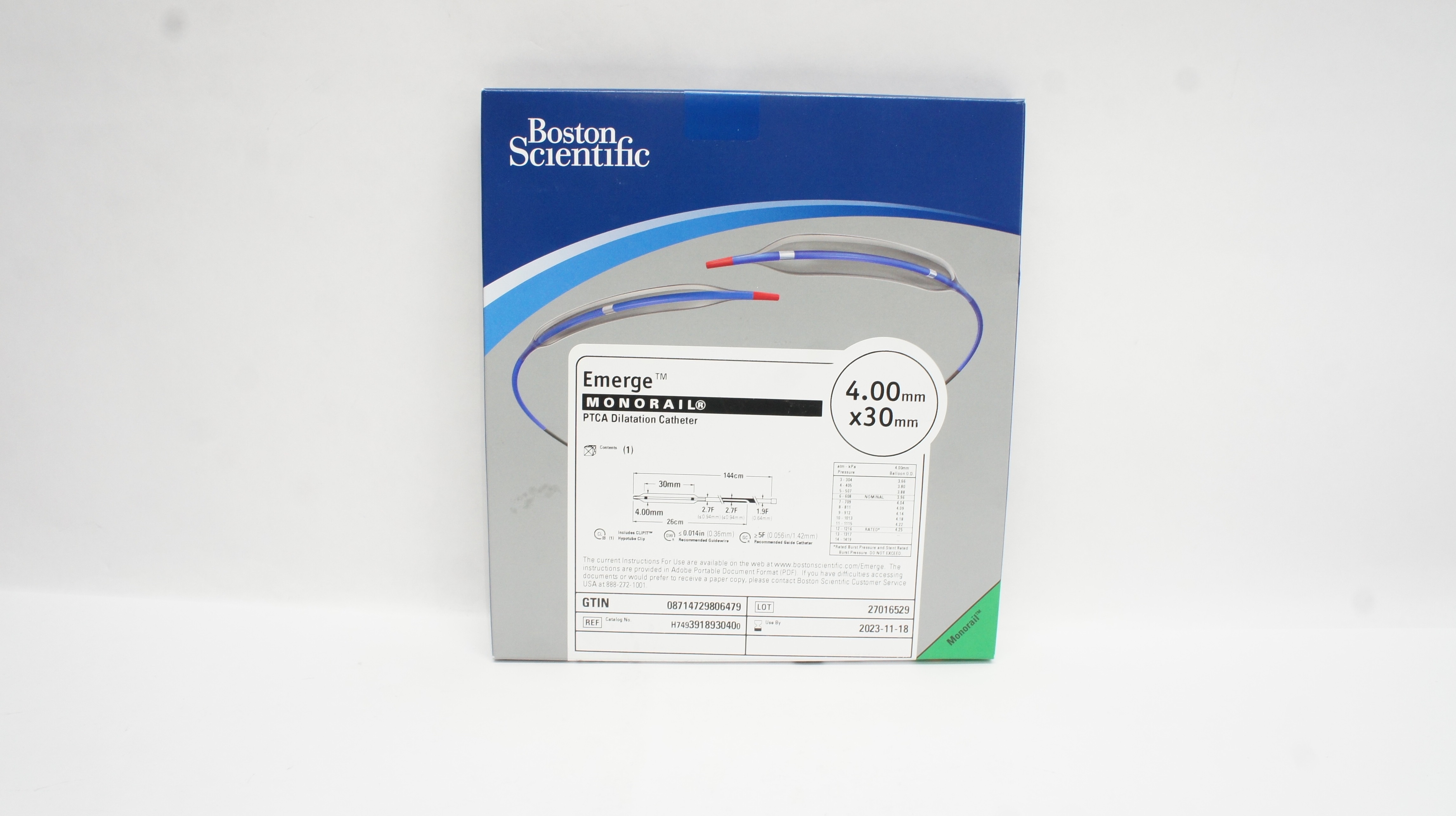 Boston Scientific 391893040 Emerge Monorail PTCA Dilatation Cath. 4.00mmx30mm(x)