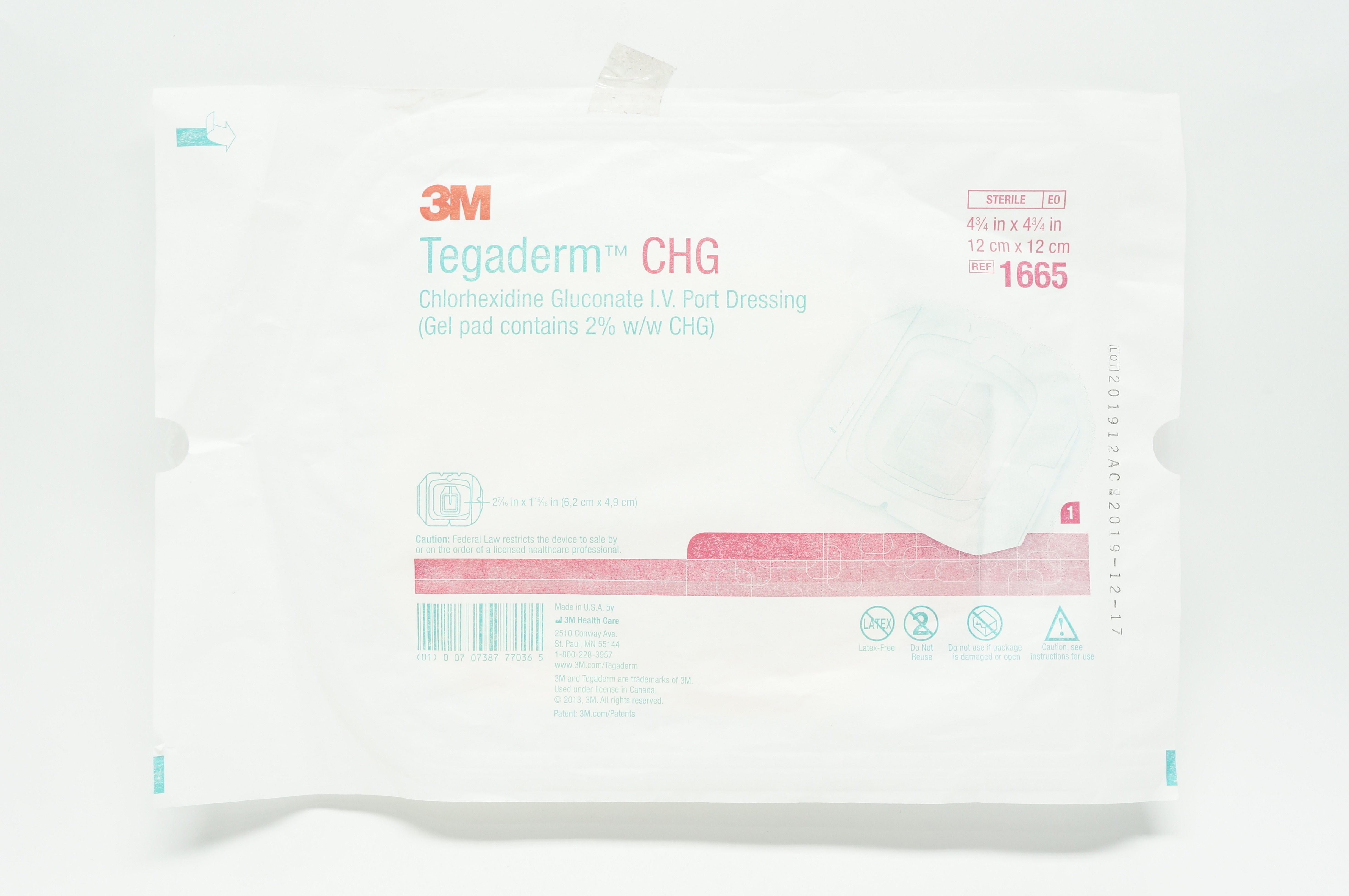 3M 1665 Tegaderm CHG Chlorhexidine Gluconate 4-3/4inch x 4-3/4inch (x)