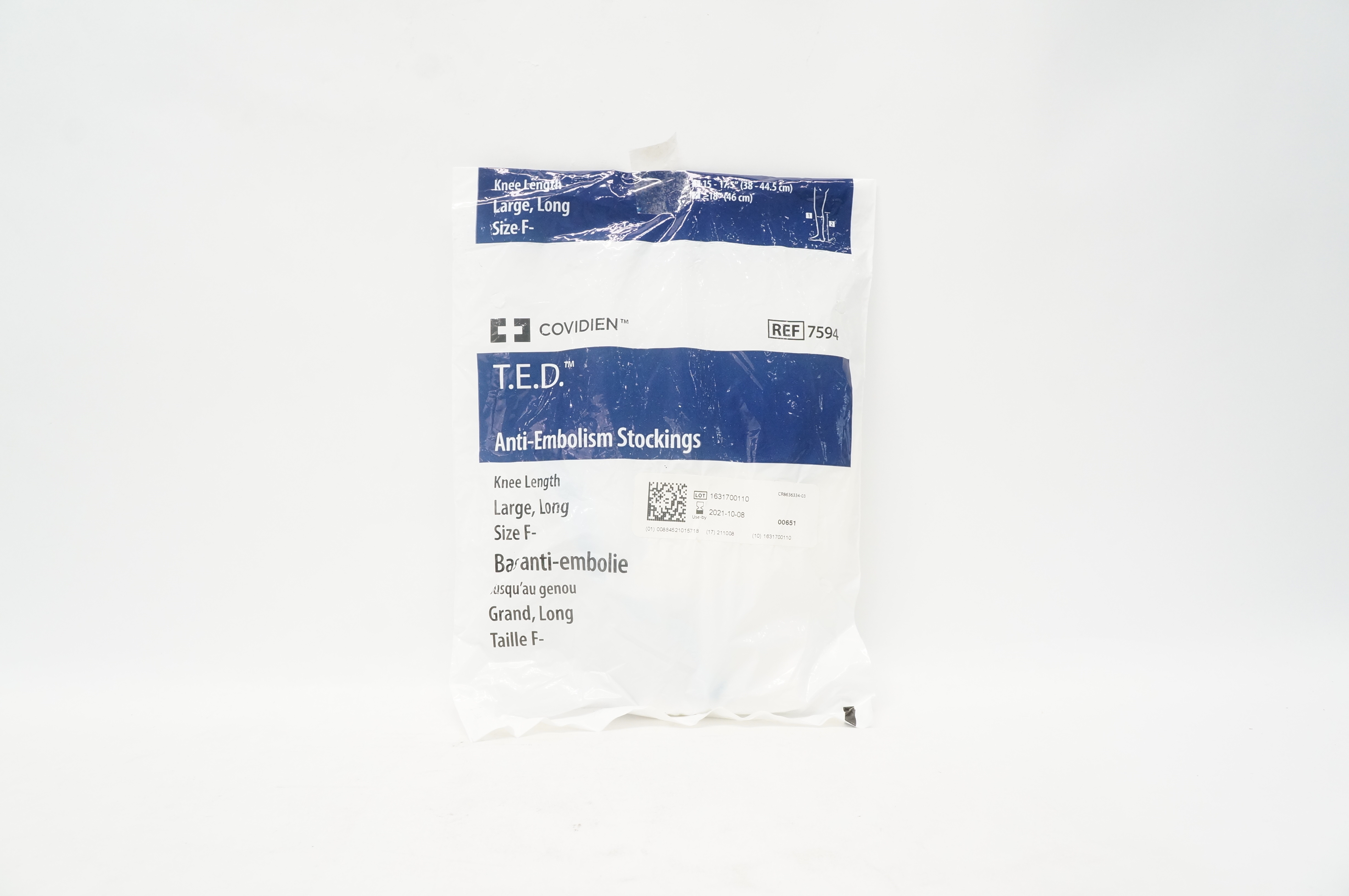 Covidien 7594 T.E.D. Anti-Embolism Stockings Knee Length Large, Long, Size F