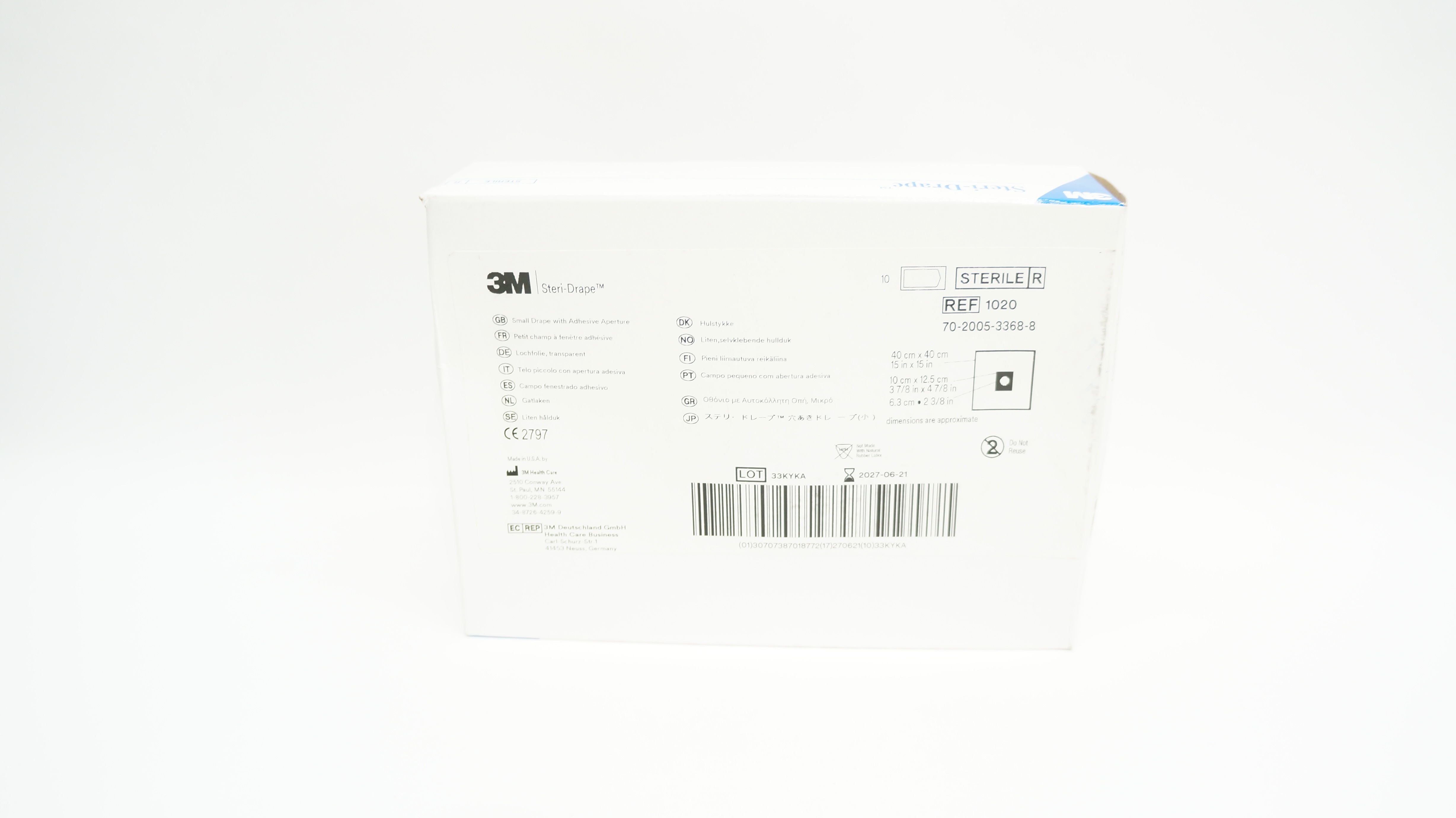 3M 1020 Steri-Drape Small Drape with Adhesive Aperture 15 x 15inch - Box of 10