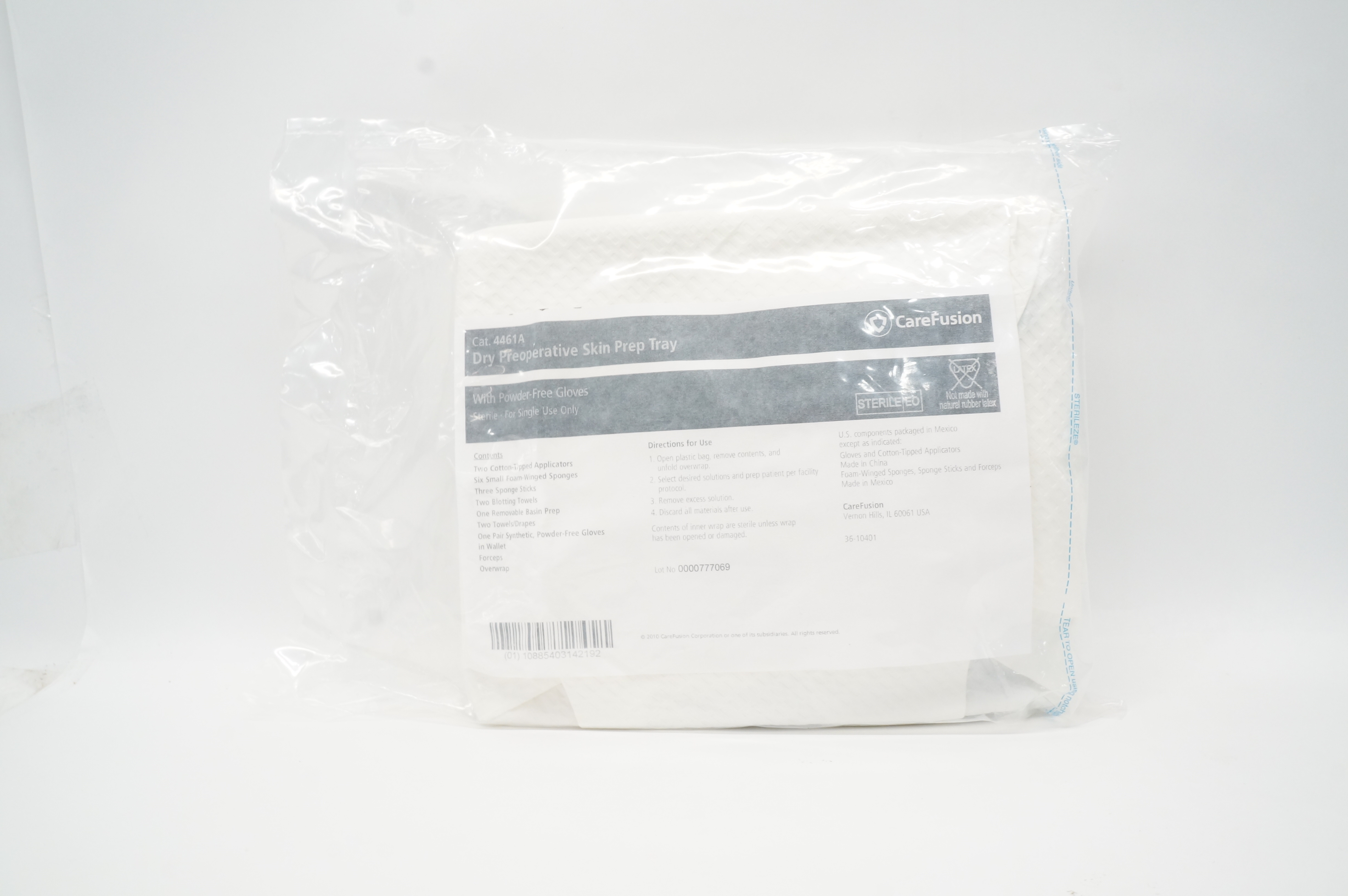 CareFusion 4461A Dry Preoperative Skin Prep Tray With Powder-Free Gloves