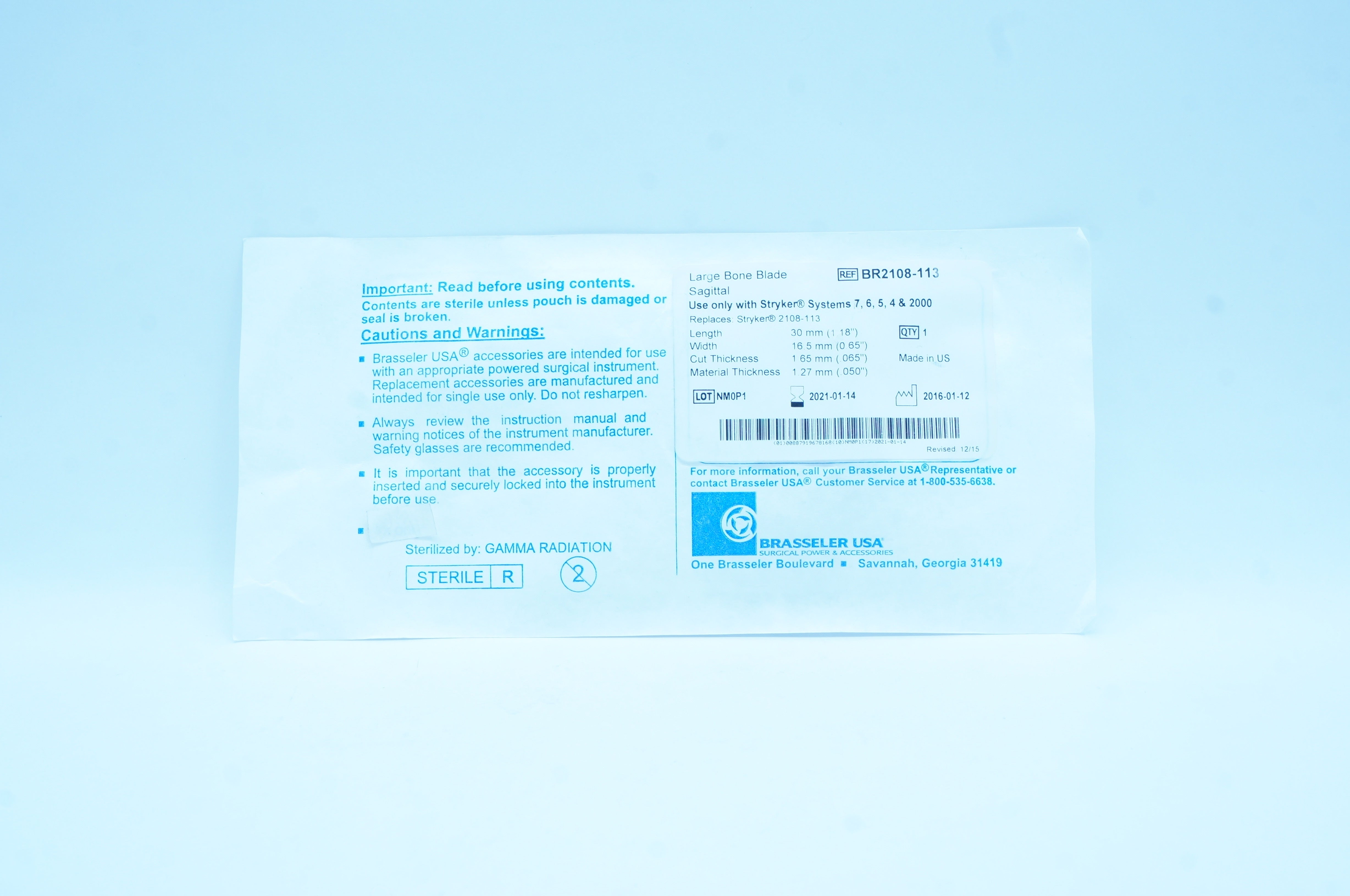 Brasseler BR2108-113 Large Bone Blade Sagittal 1.18 x 0.65 x .065 x .050inch (x)