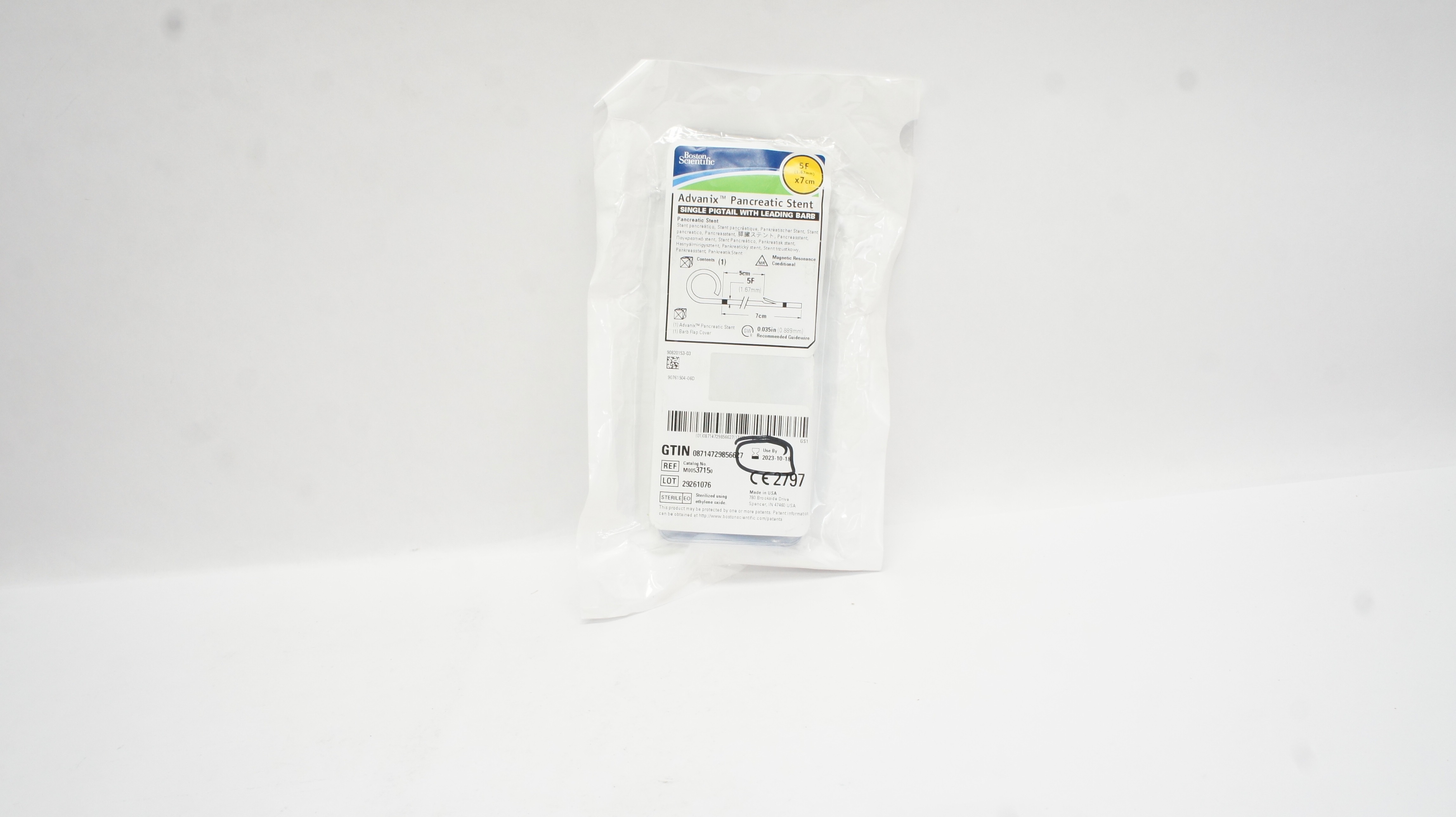 Boston Scientific M00537150 Advanix Pancreatic Stnt Single Pigtail 5F x 7cm (x)