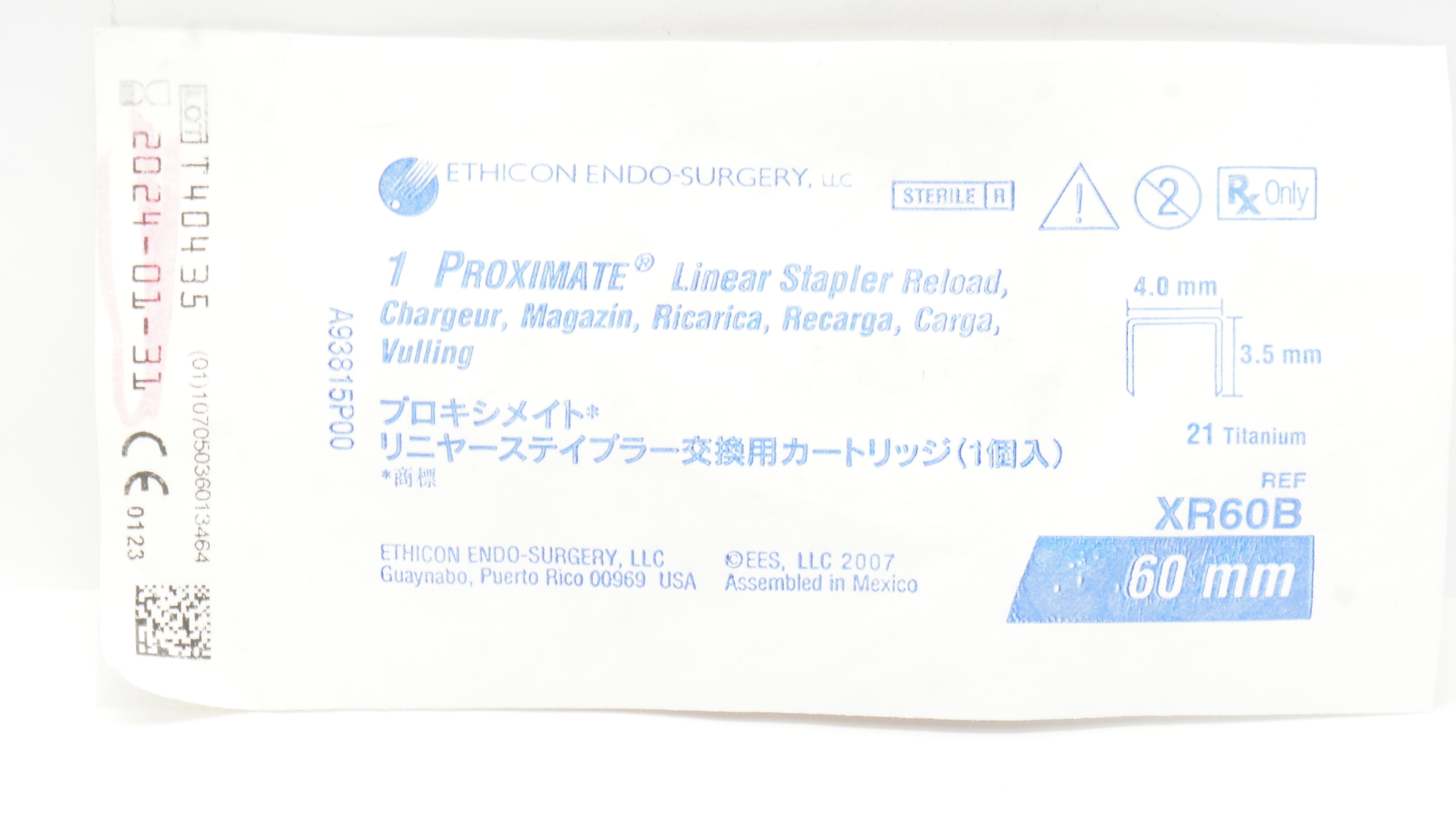 Ethicon XR60B 1Proximate Linear Stapler Reload 21 Titanium, 60mm 4.0 x 3.5mm (x)