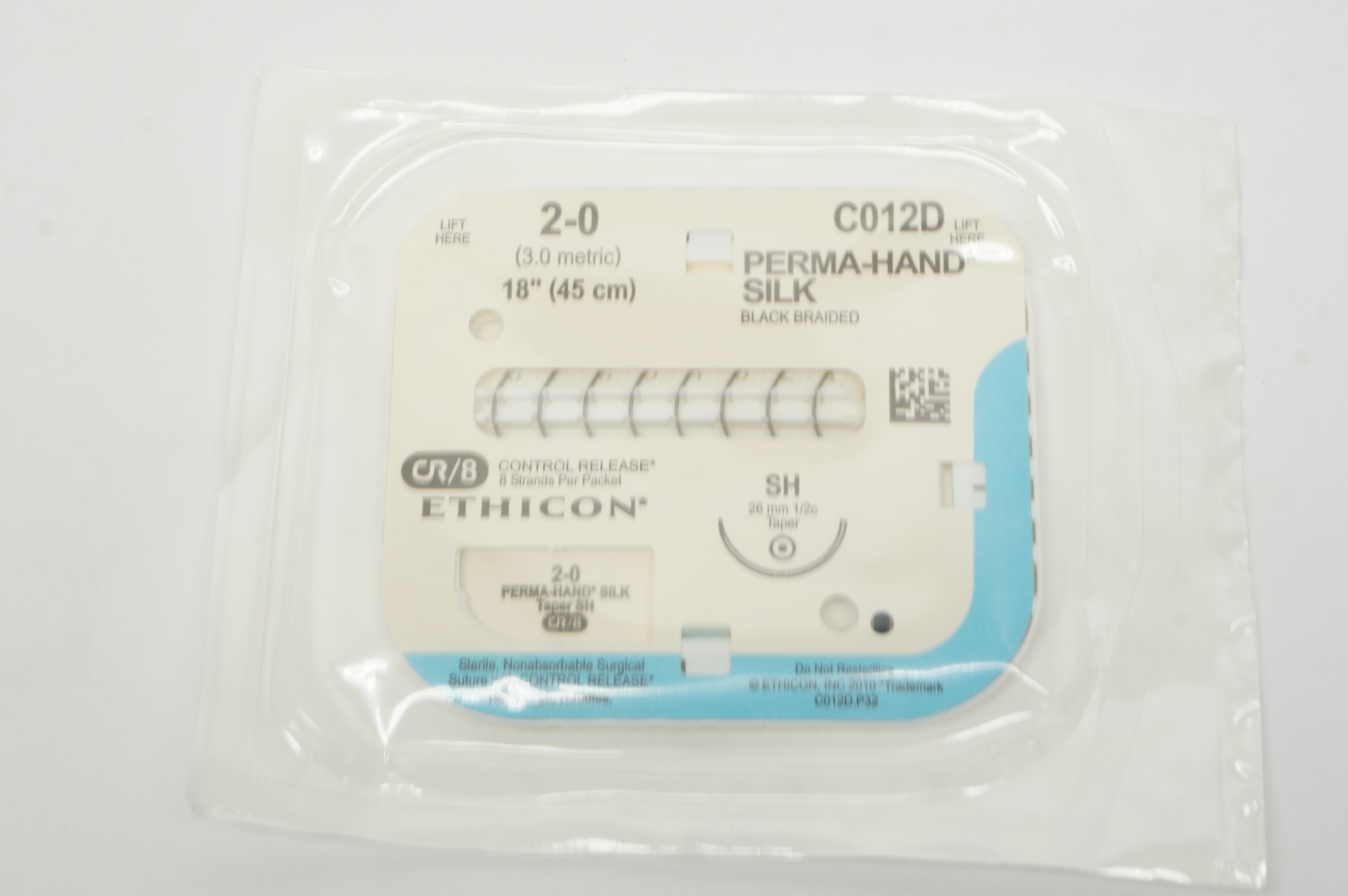 Ethicon C012D 2-0 PERMA-HAND SILK, SH, 26mm 1/2c Taper, 18inch