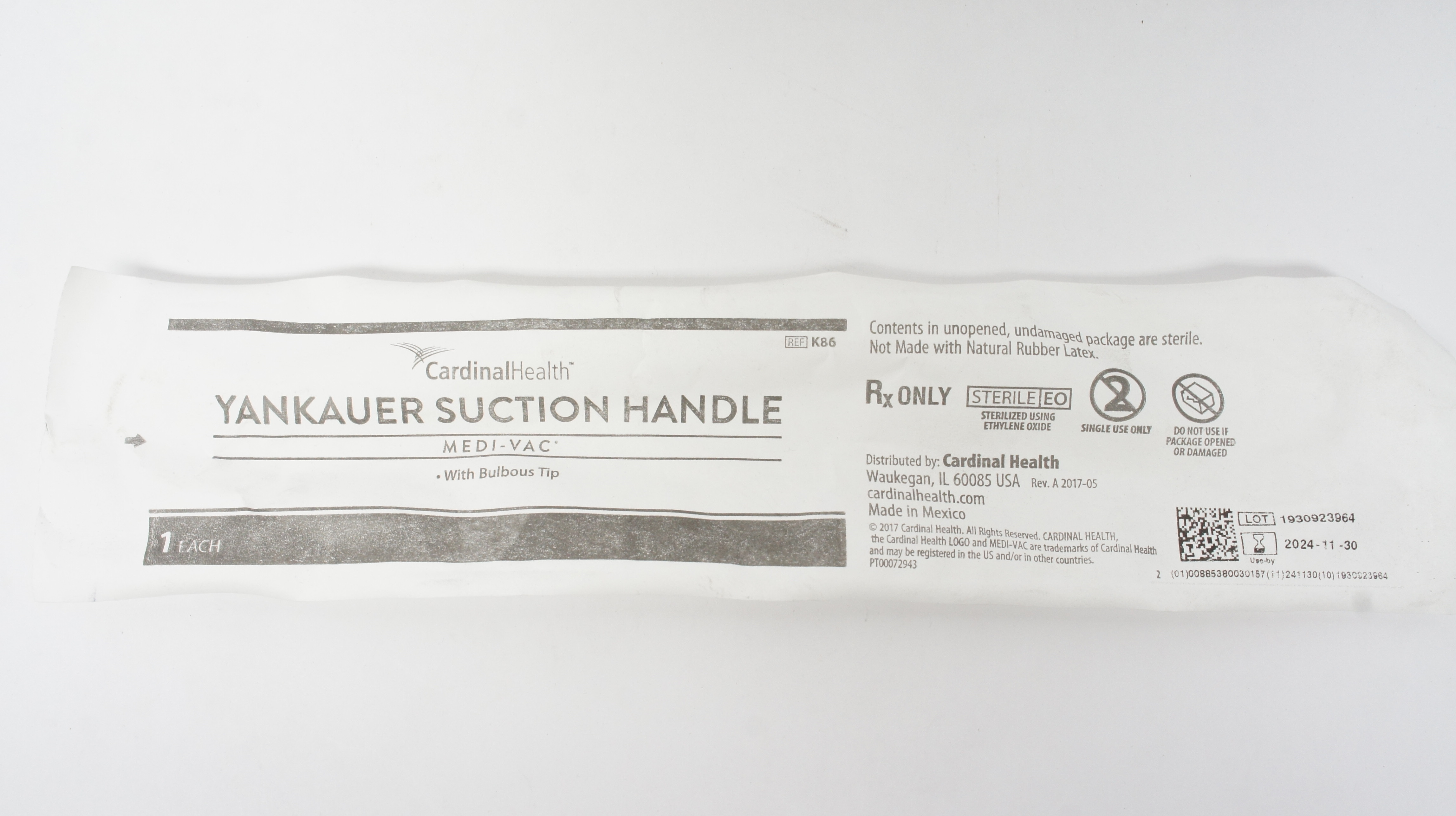 Cardinal Health K86 Medi-Vac Yankauer Suction Handle w/Bulbous Tip