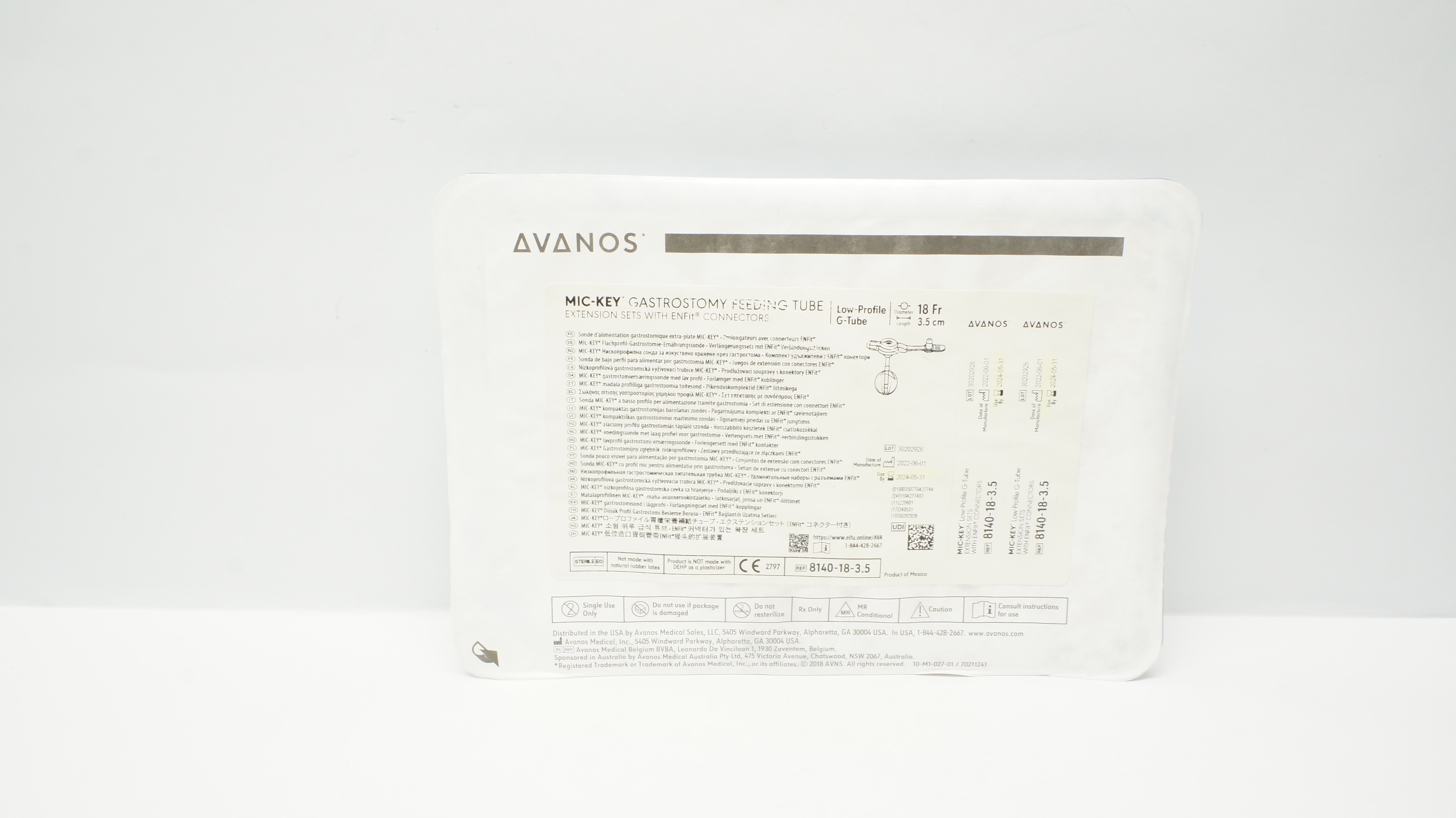 Avanos 8140-18-3.5 Mic-Key Gastrostomy Feeding Tube 18Fr x 3.5cm (x)