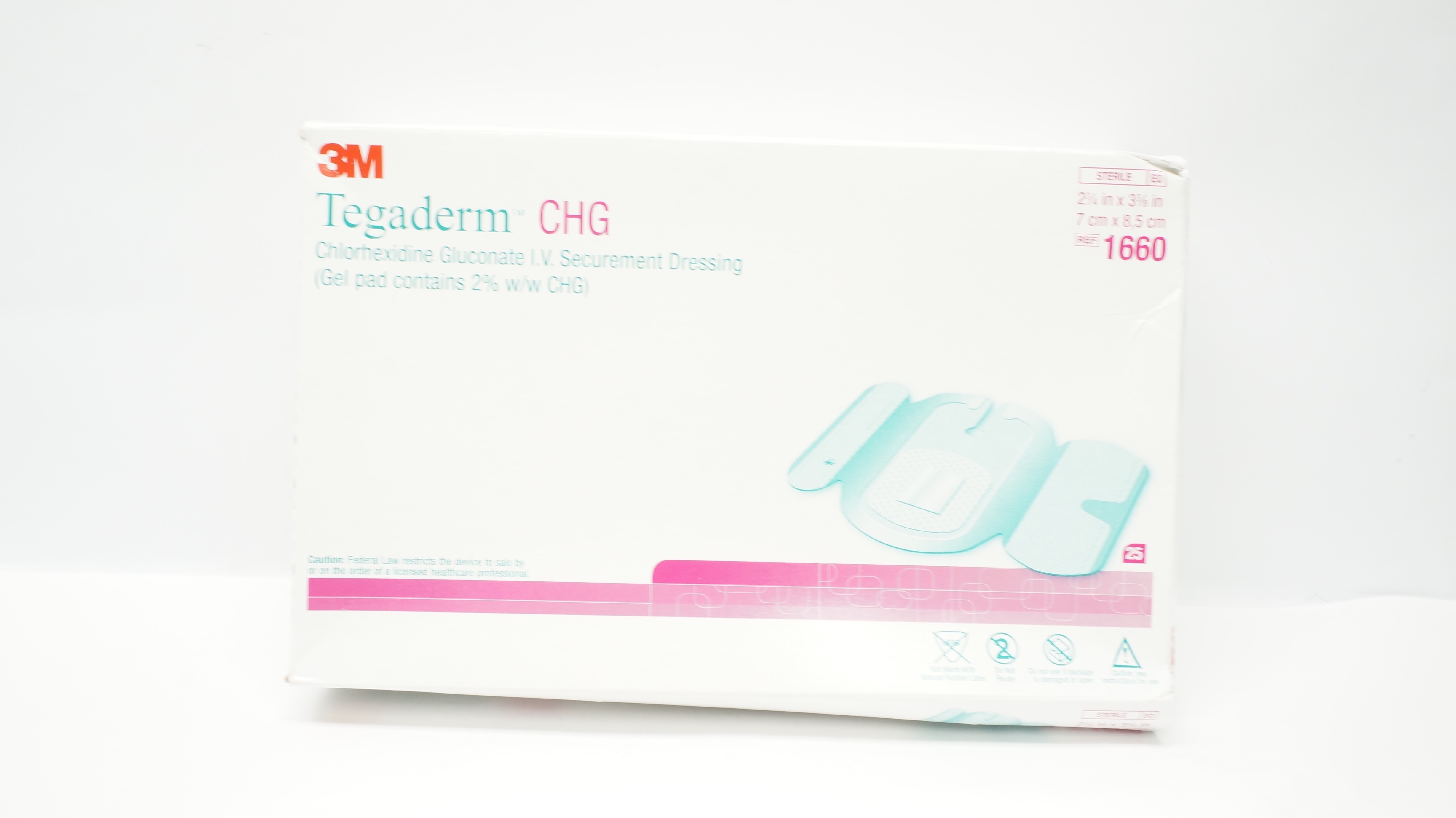 3M 1660 Tegaderm CHG I.V. Securement Dressing 2-3/4 x 3-3/8inch - Box of 25 (x)