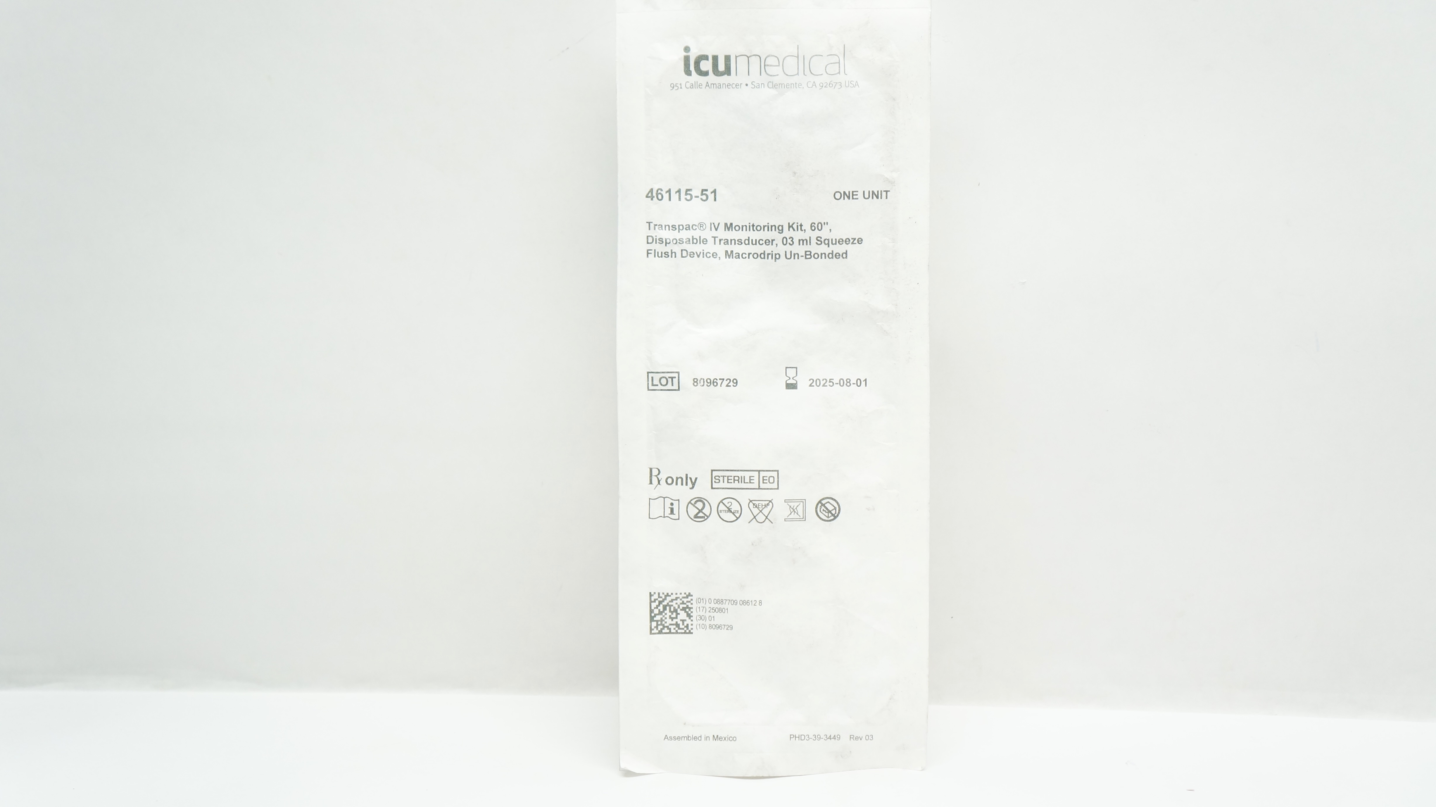 ICU Medical 46115-51 Transpac IV Monitoring Kit 60inch