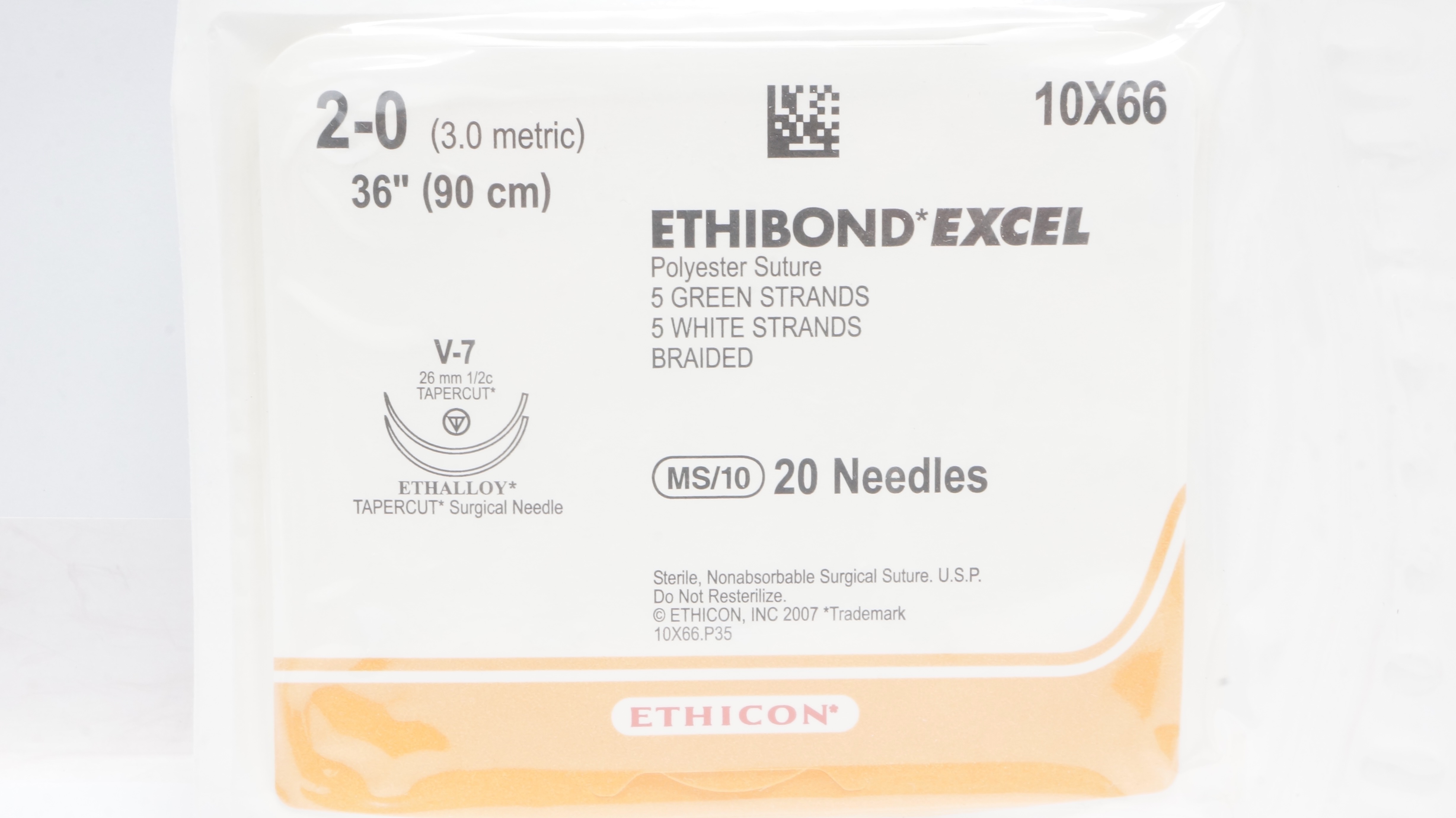 Ethicon 10X66 2-0 Ethibond Excel Polyester Stre V-7 26mm 1/2c Tapercut 36inch(x)