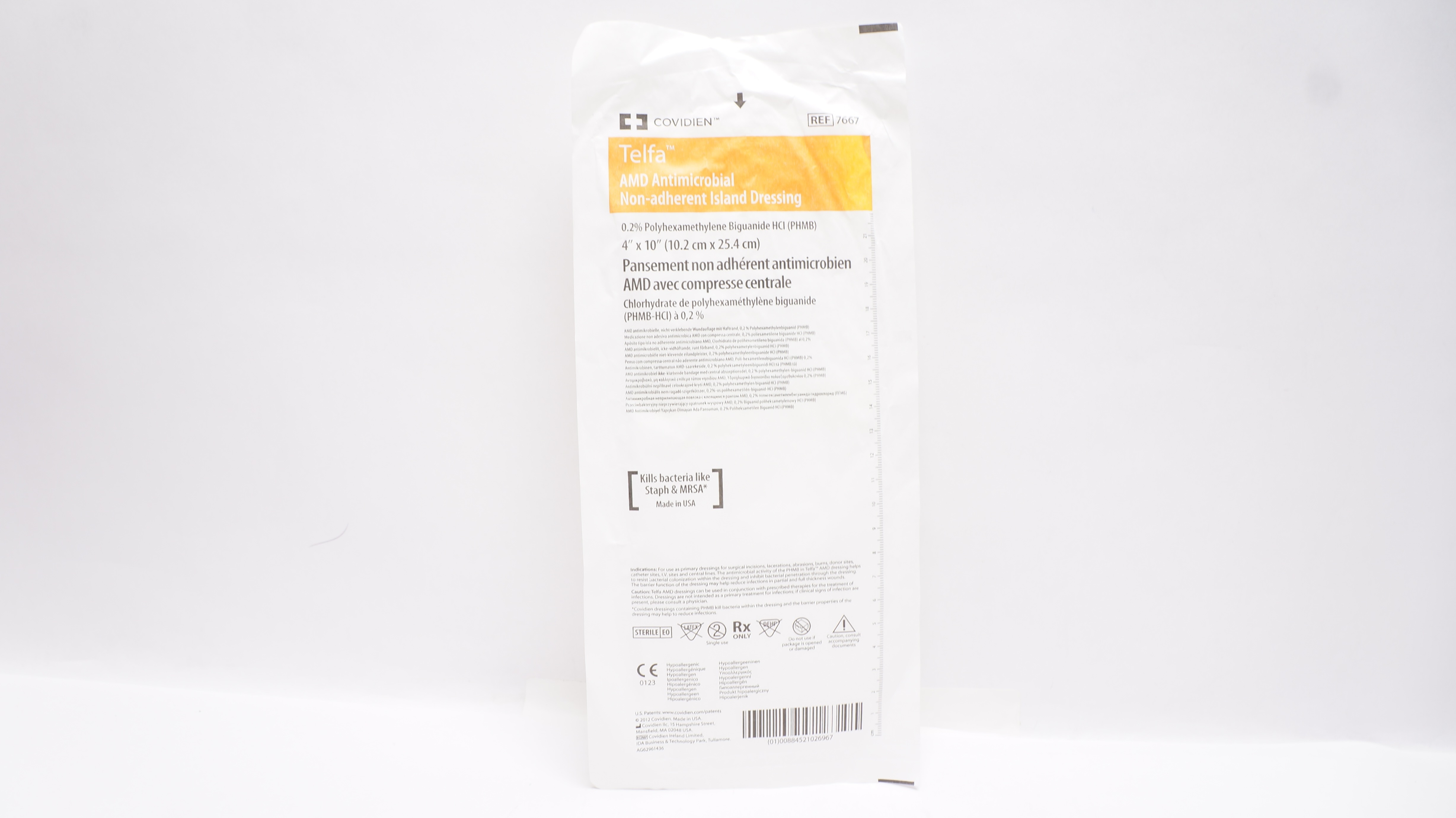 Covidien 7667 Telfa AMD Antimicrobial Non-Adherent Island Dressing 4 x 10 inch