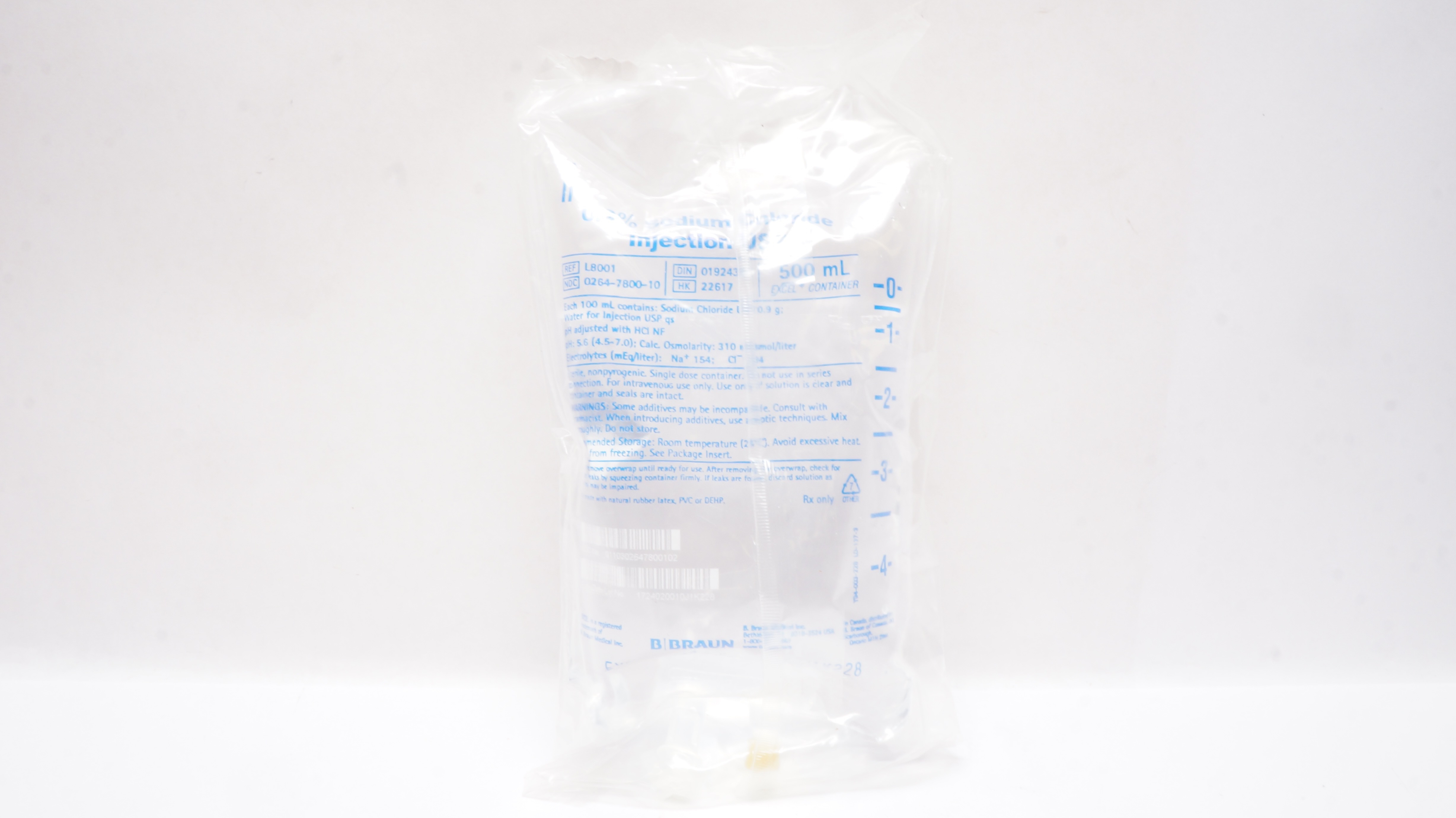 Braun L8001 0.9% Sodium Chloride Injection USP 500mL