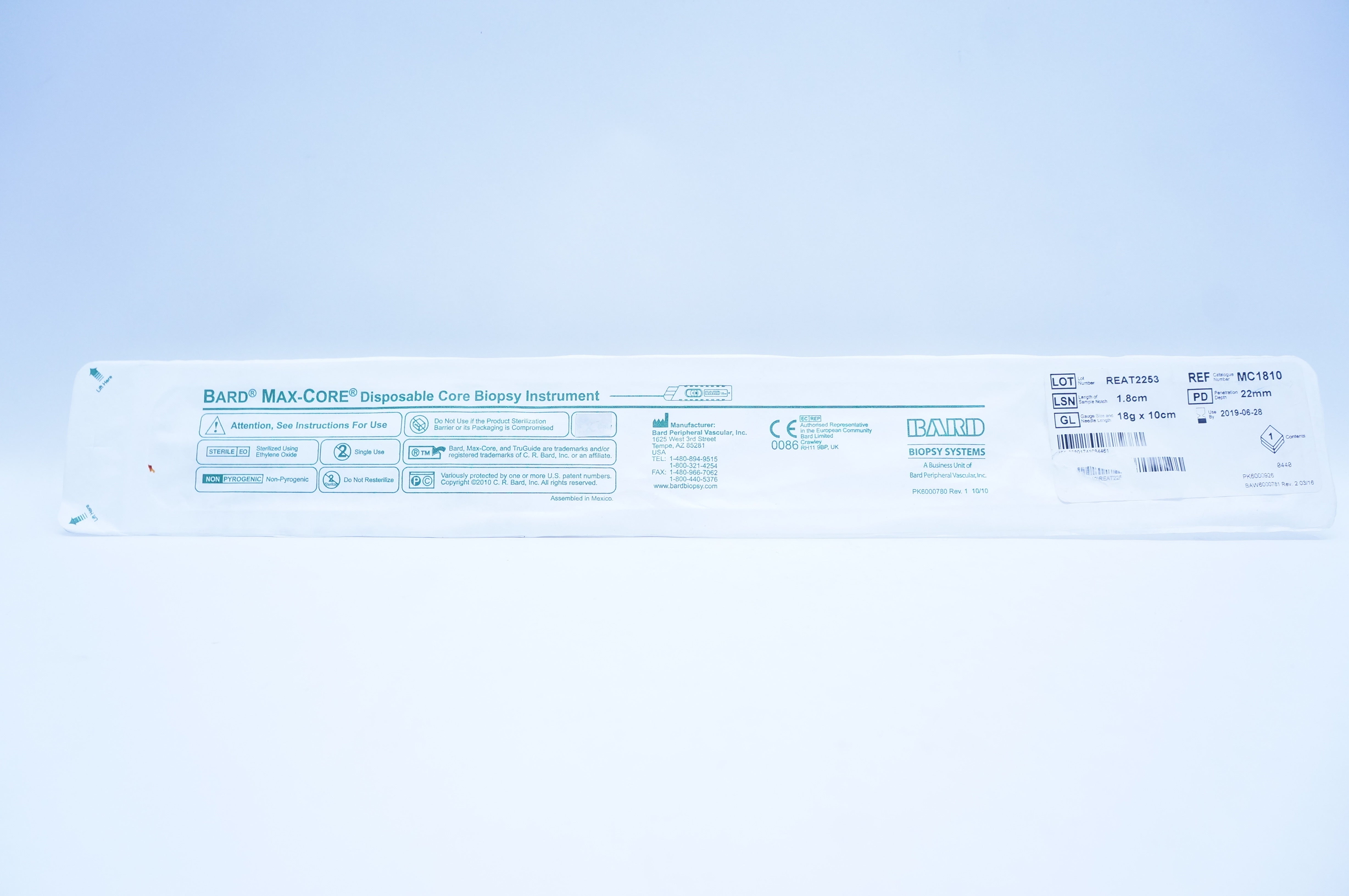 Bard MC1810 Max-Core Disposable Core Biopsy Instrument 18G x 10cm (x)