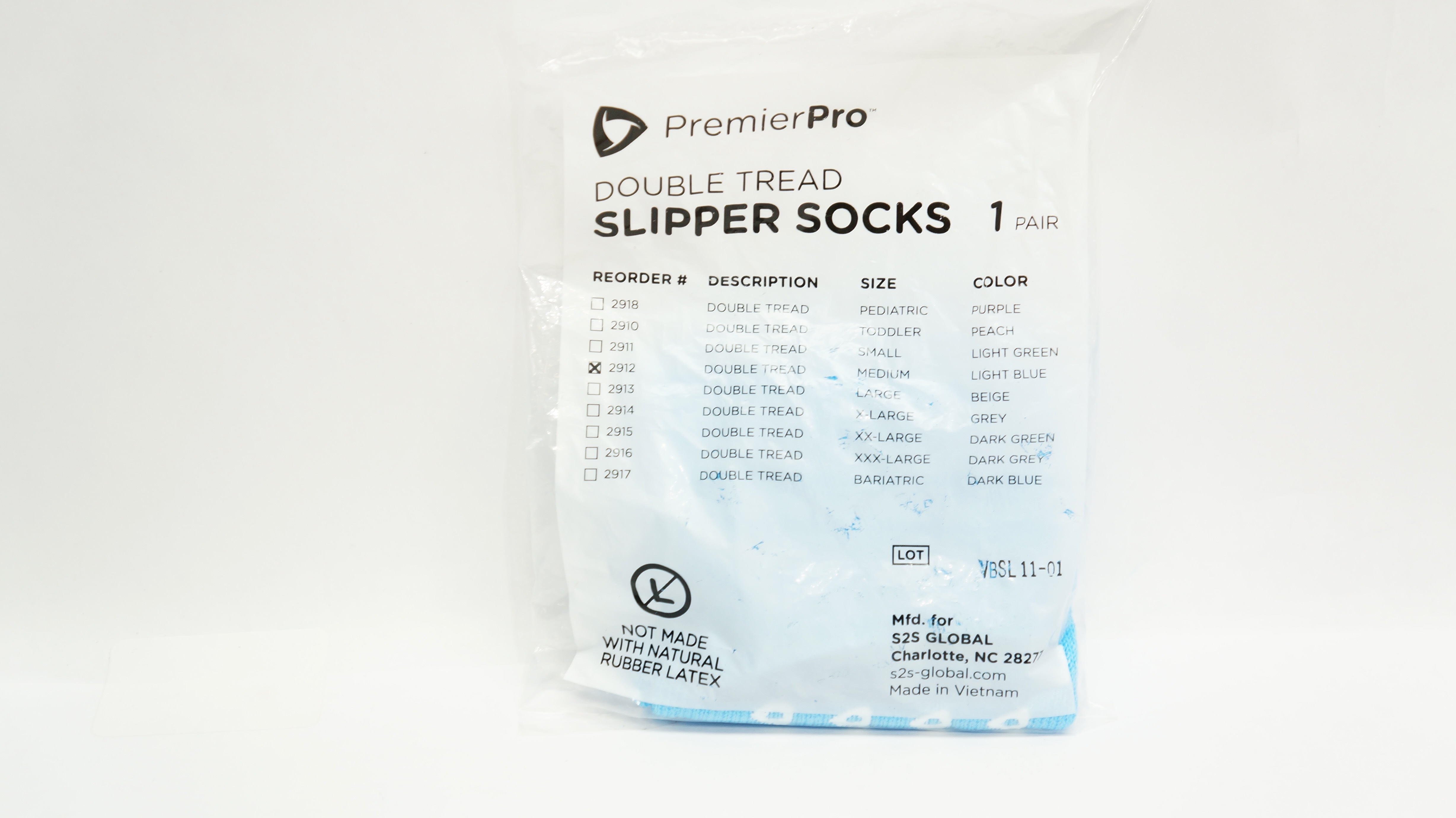 Premiere Pro 2912  Double Tread Slipper Socks 1 Pair , Medium, Light Blue