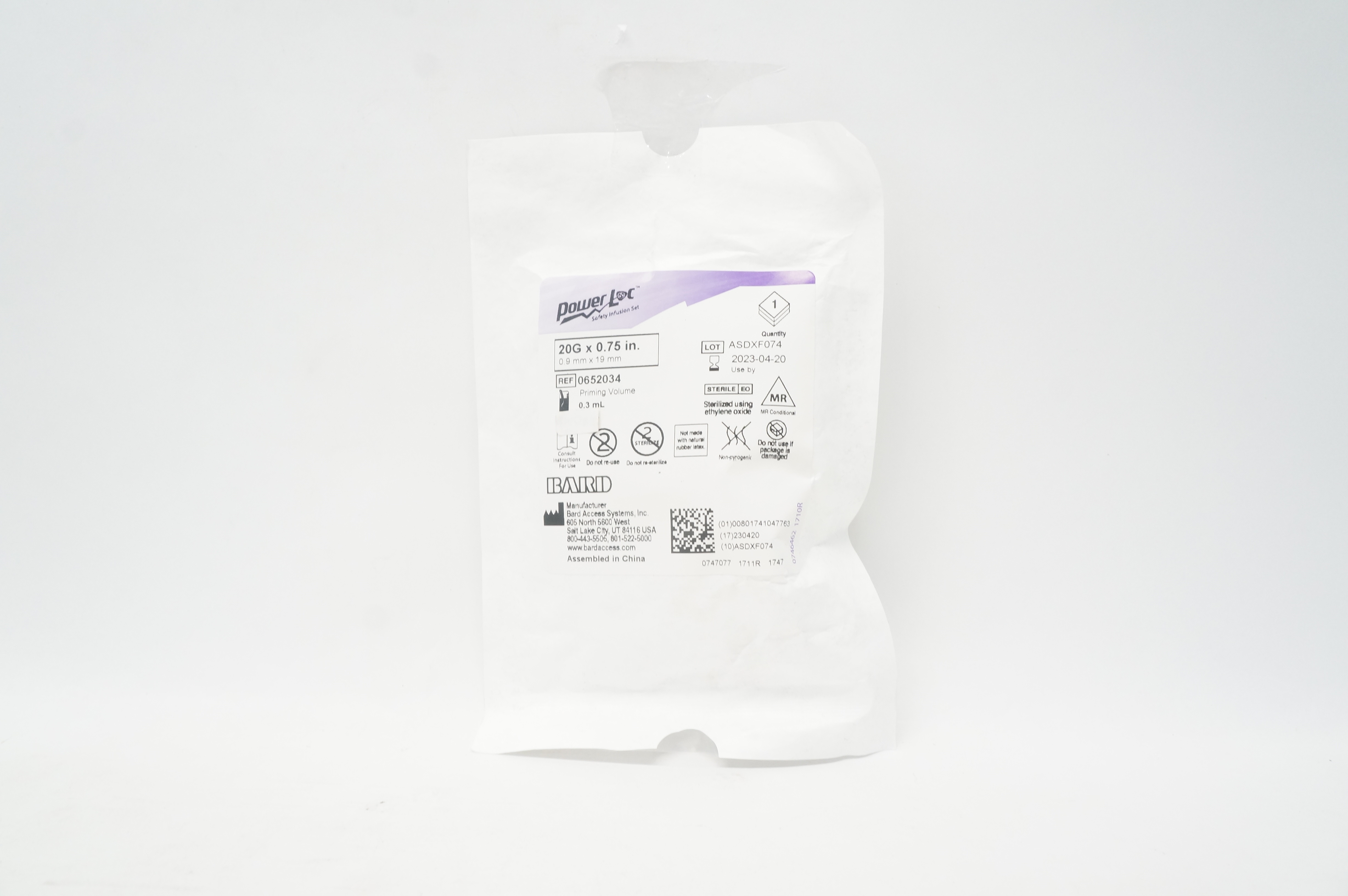 Bard 0652034 PowerLoc Safety Infusion Set 20G x 0.75inch