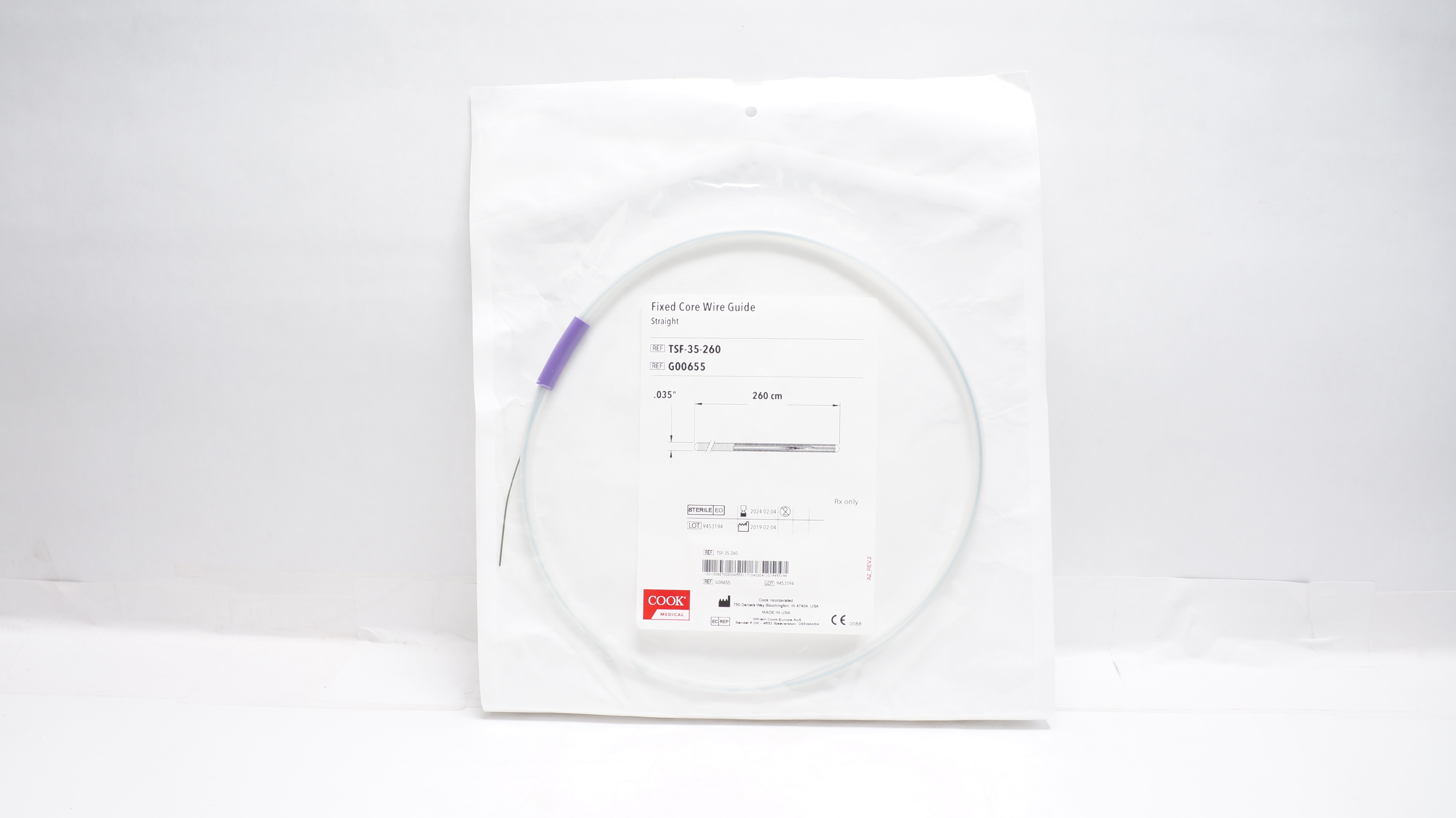 Cook Medical G00655 Fixed Core Wire Guide, Straight .035inch x 260cm (x)