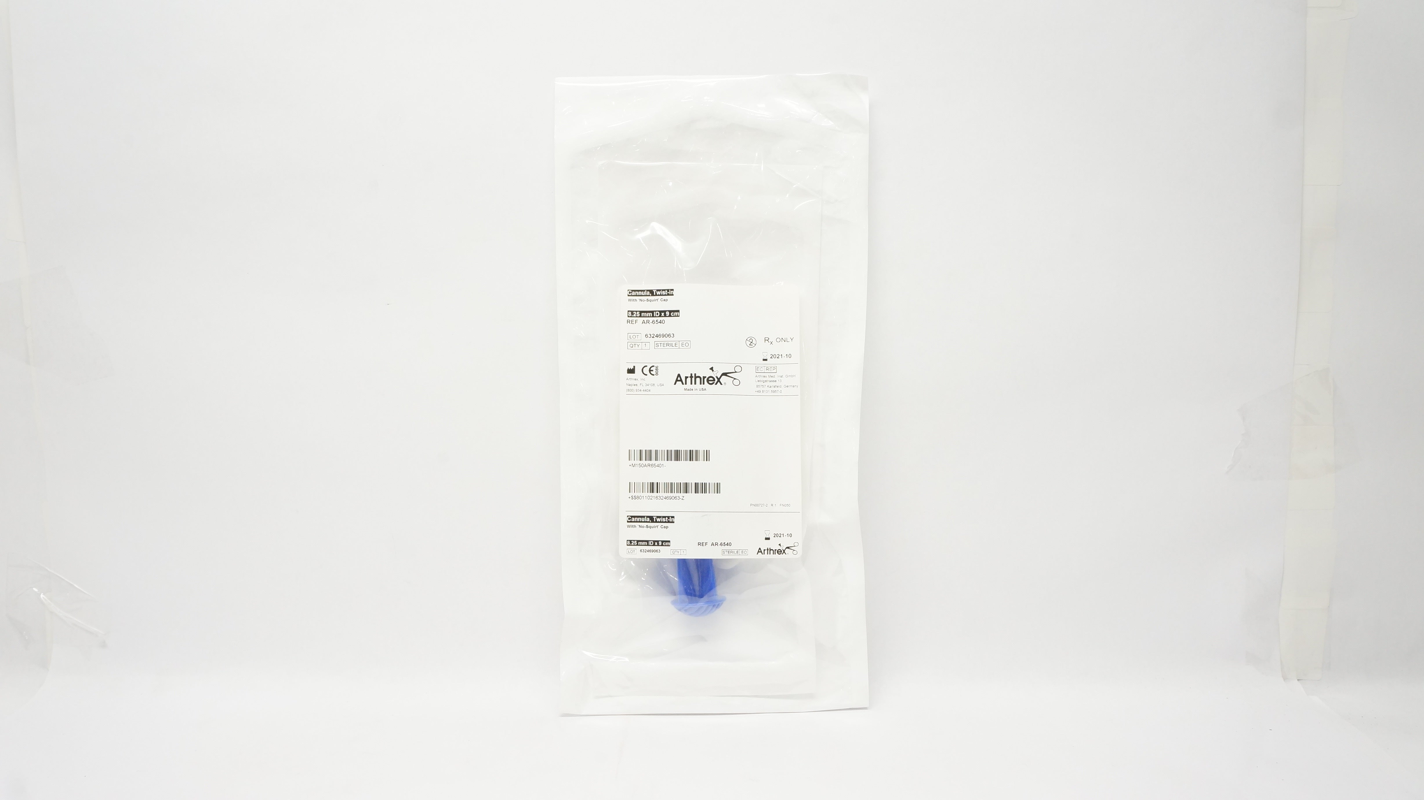 Arthrex AR-6540 Cannula Twist-In with No-Squirt Cap 8.25mm ID x 9cm (x)
