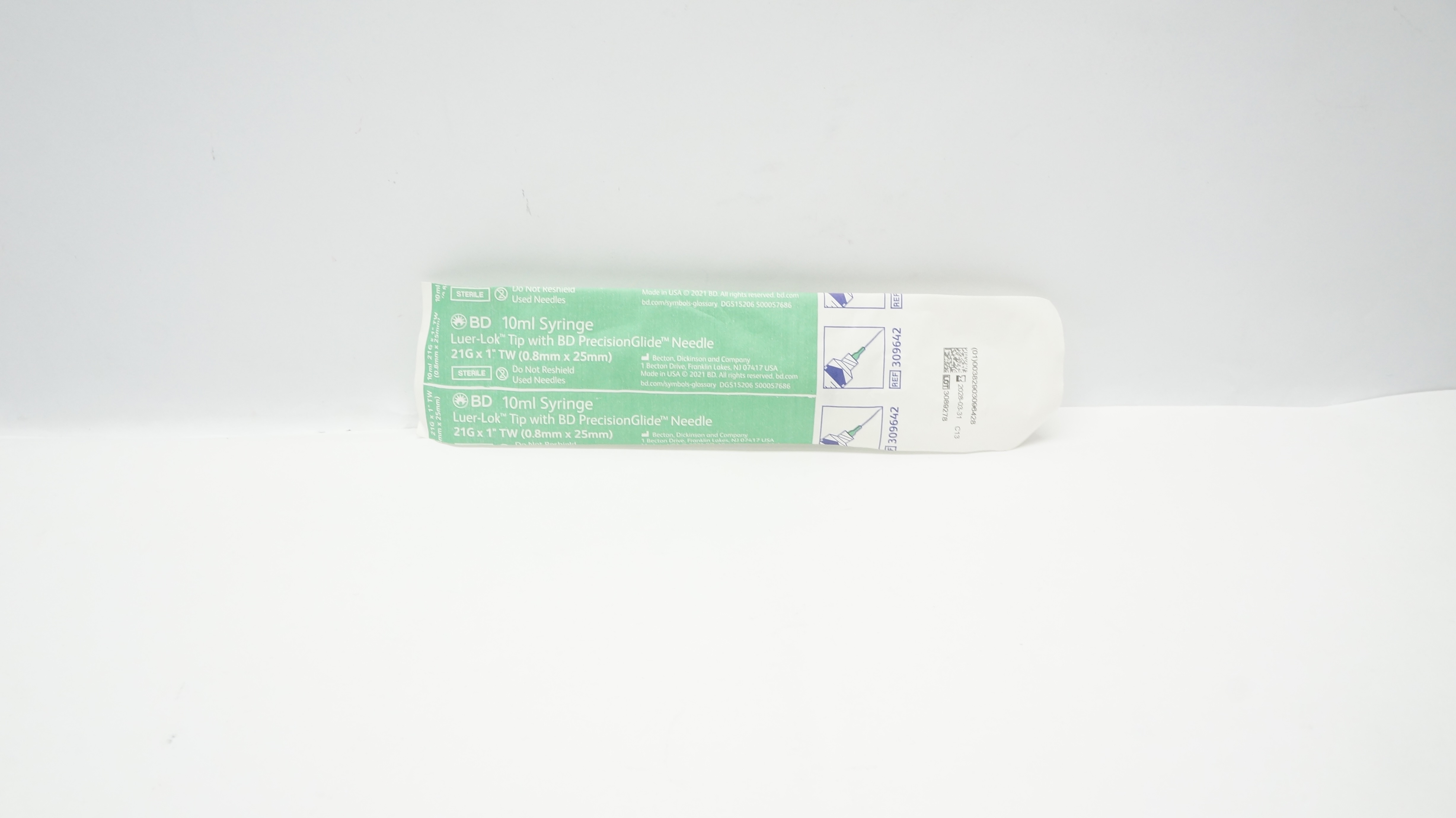 BD 309642 Syringe 10ml Luer-Lok Tip W/BD PrecisionGlide Needle 21G x 1In TW
