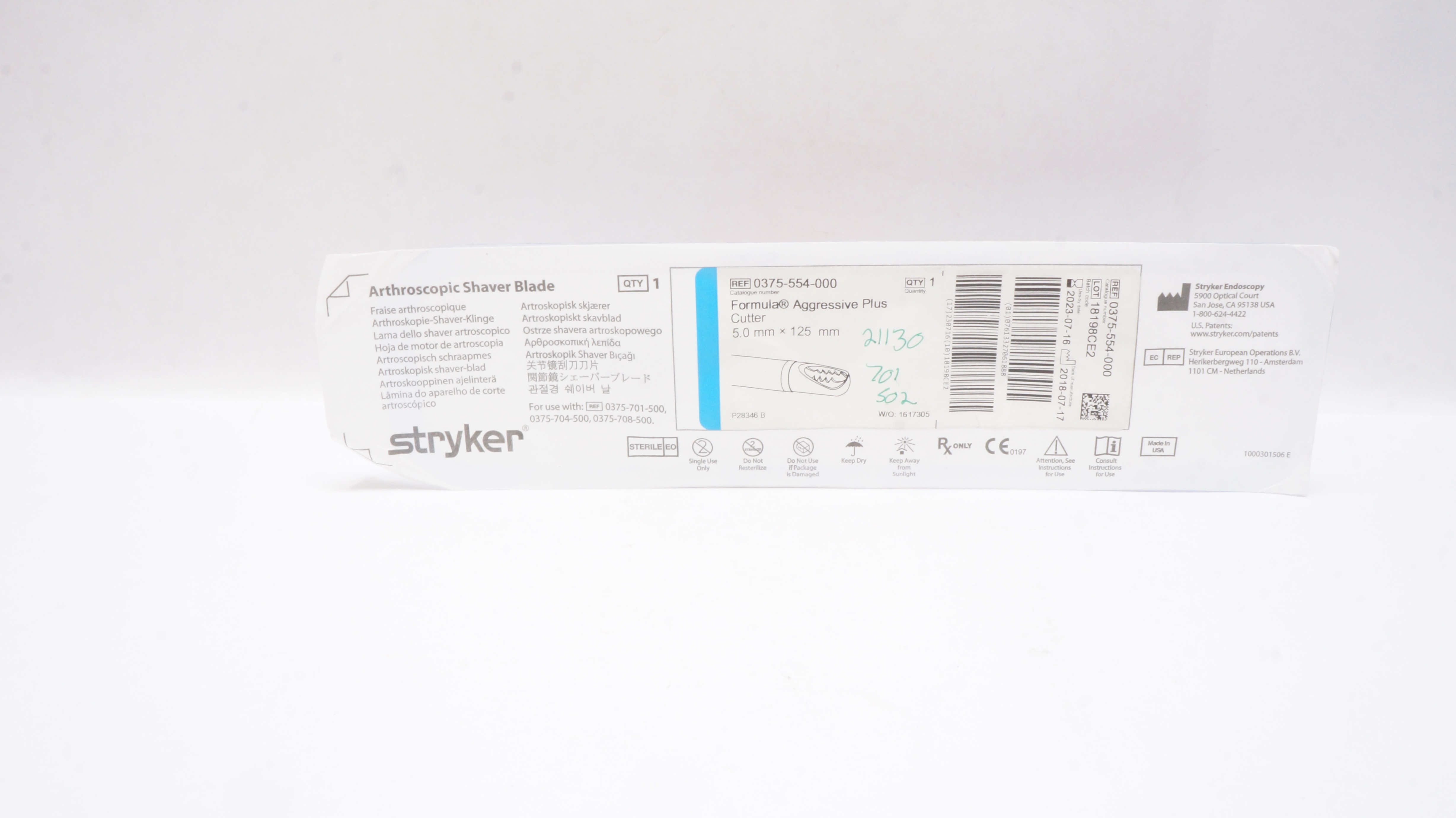 Stryker 0375-554-000 Formula Aggressive Plus Cutter 5.0mm x 125mm