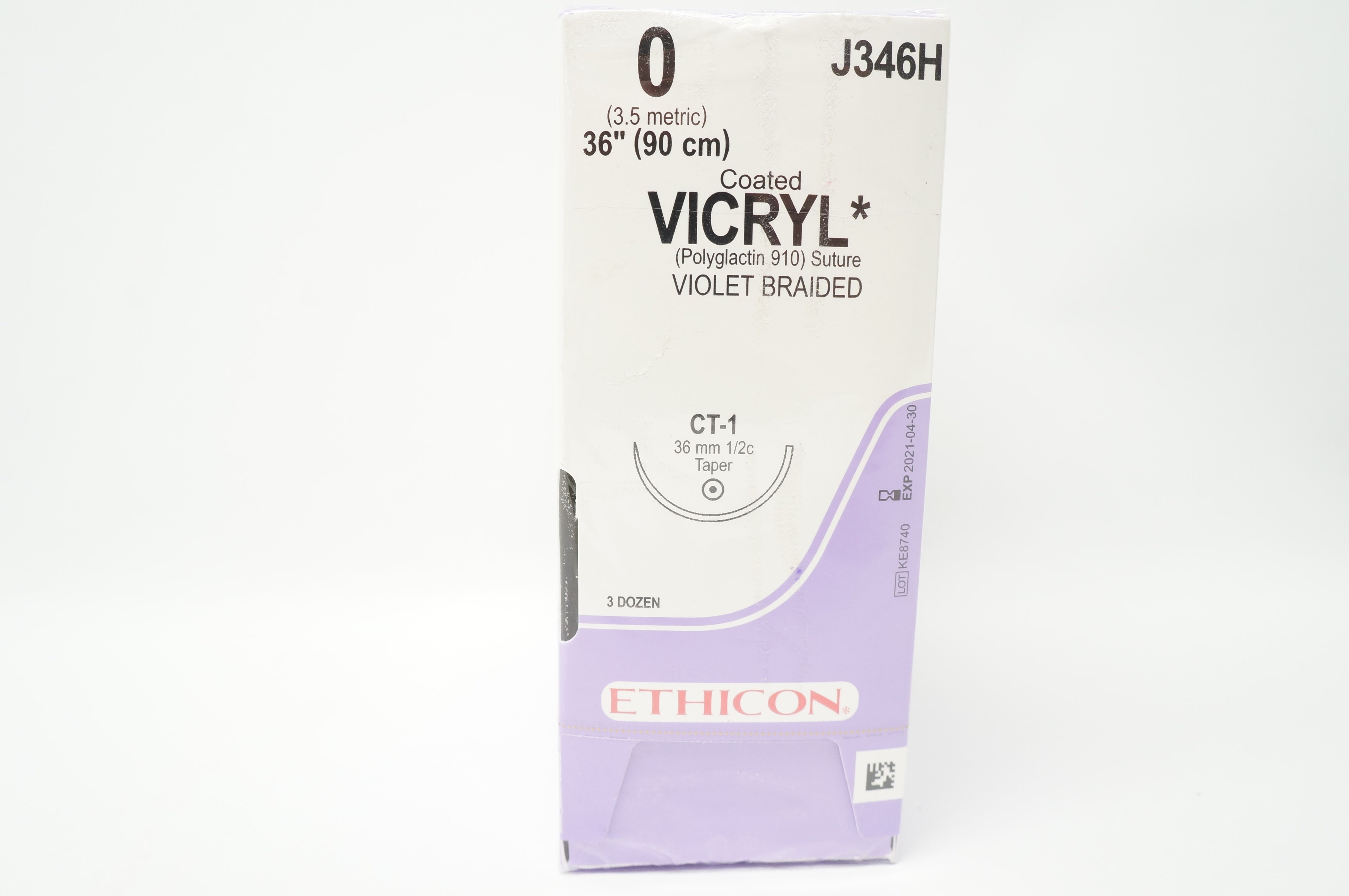 Ethicon J346H 0 Vicryl Stre CT-1 36mm 1/2c Taper, 36inch (x) - Box of 36
