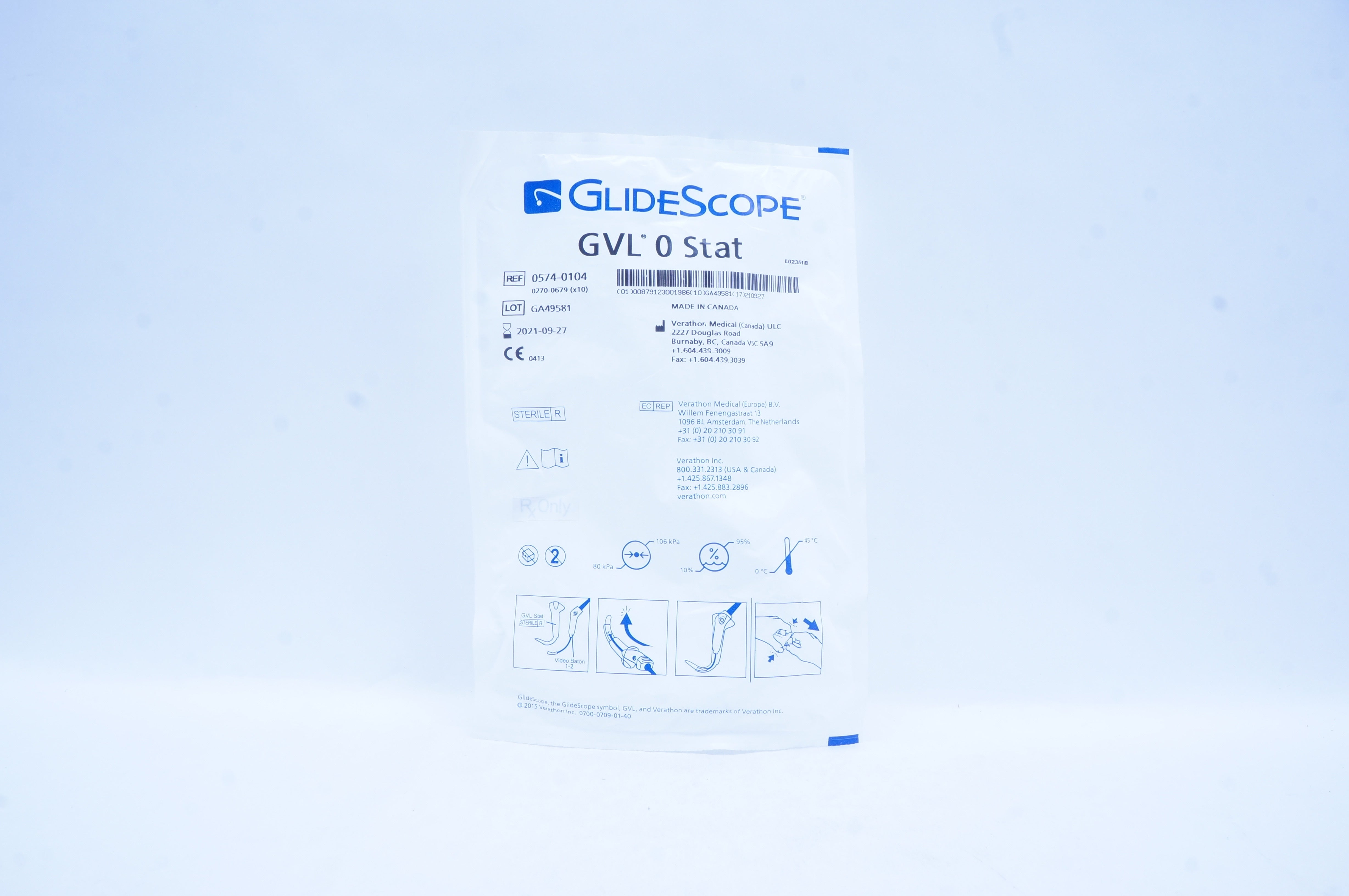 Verathon Medical 0574-0104 GlideScope GVL 0 Stat