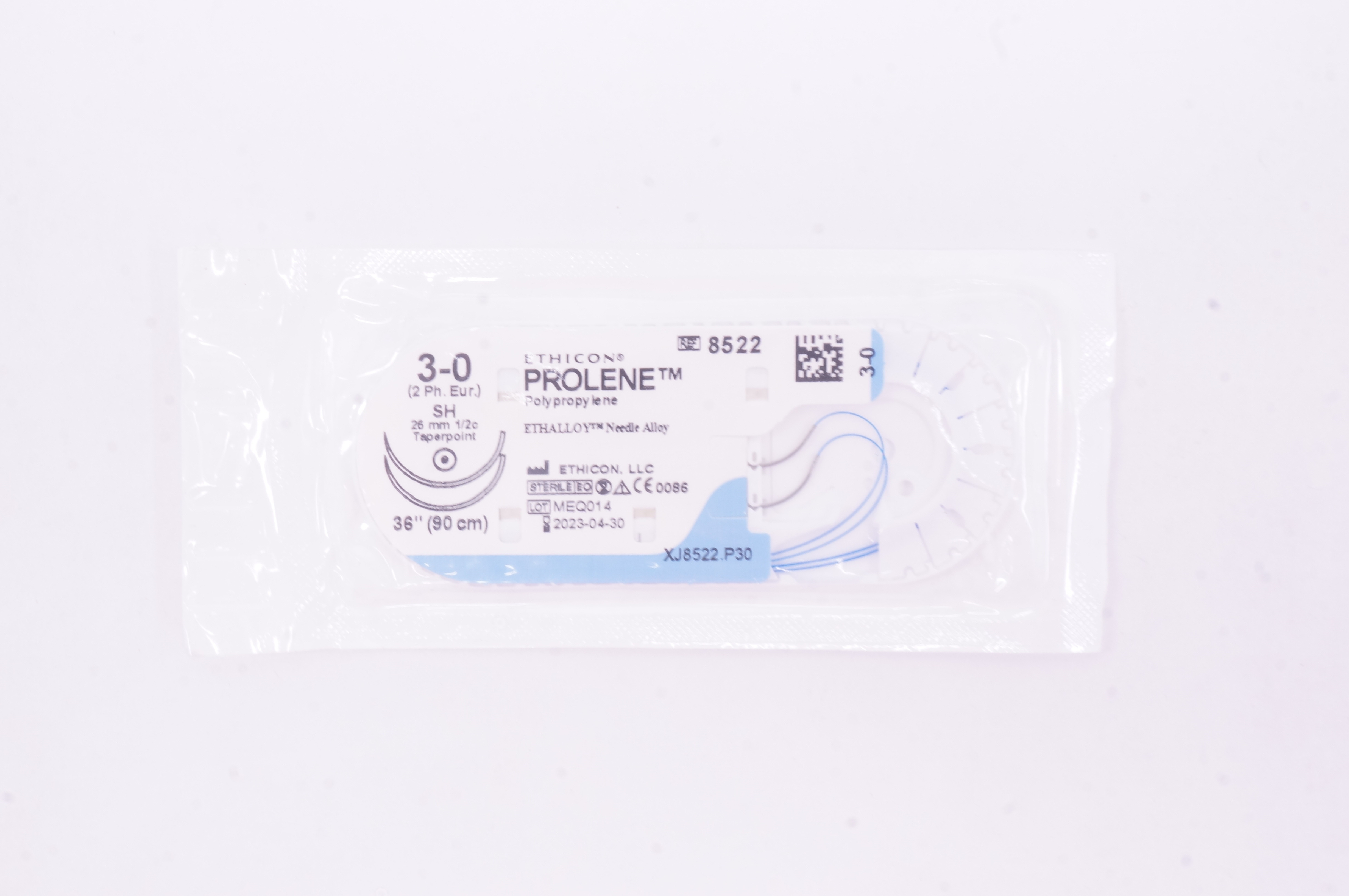 Ethicon 8522 3-0 Prolene Polypropylene Stre SH 26mm 1/2c Taperpoint, 36 inch