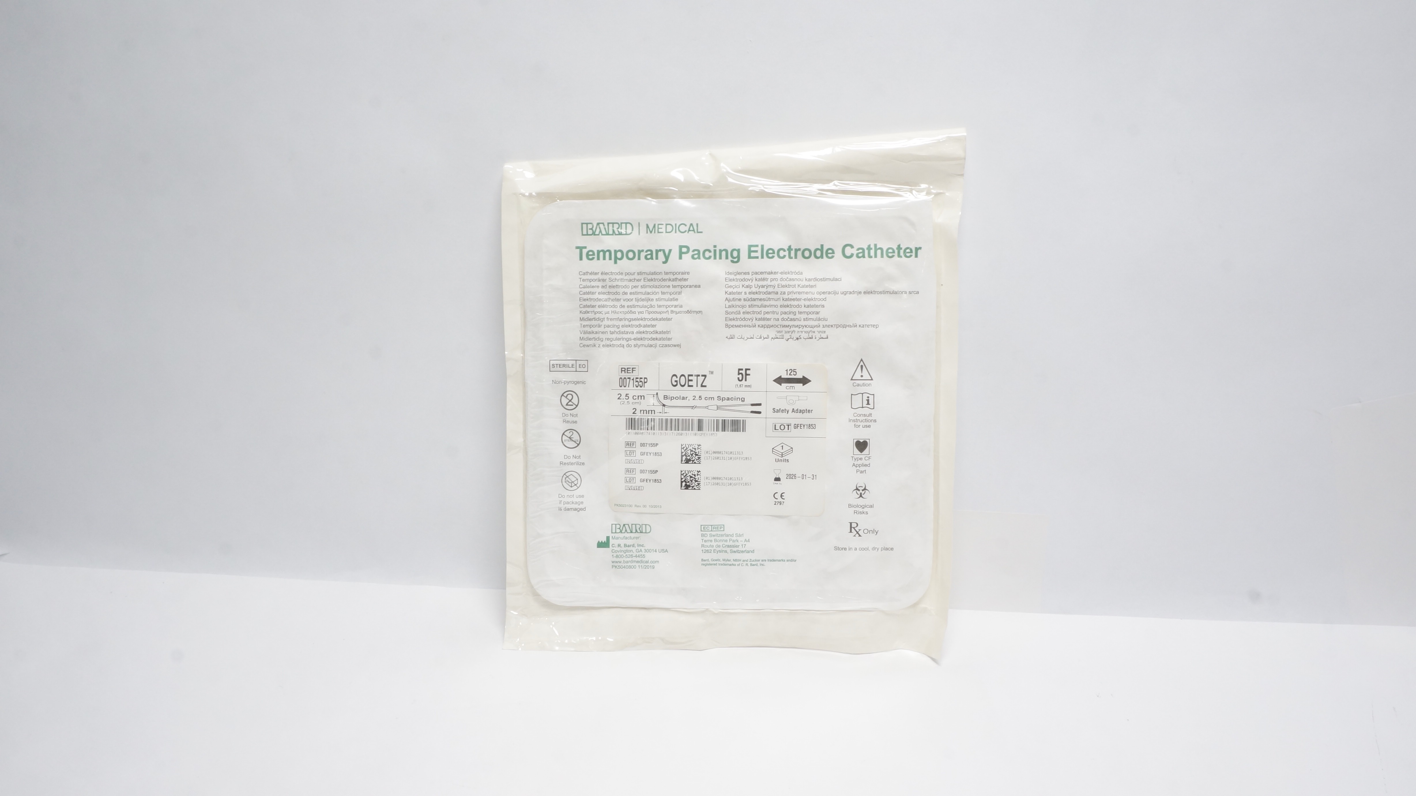 Bard 007155P Temporary Pacing Electrode Cath. Goetz 5F, Bipolar 2.5cm Spacing(x)