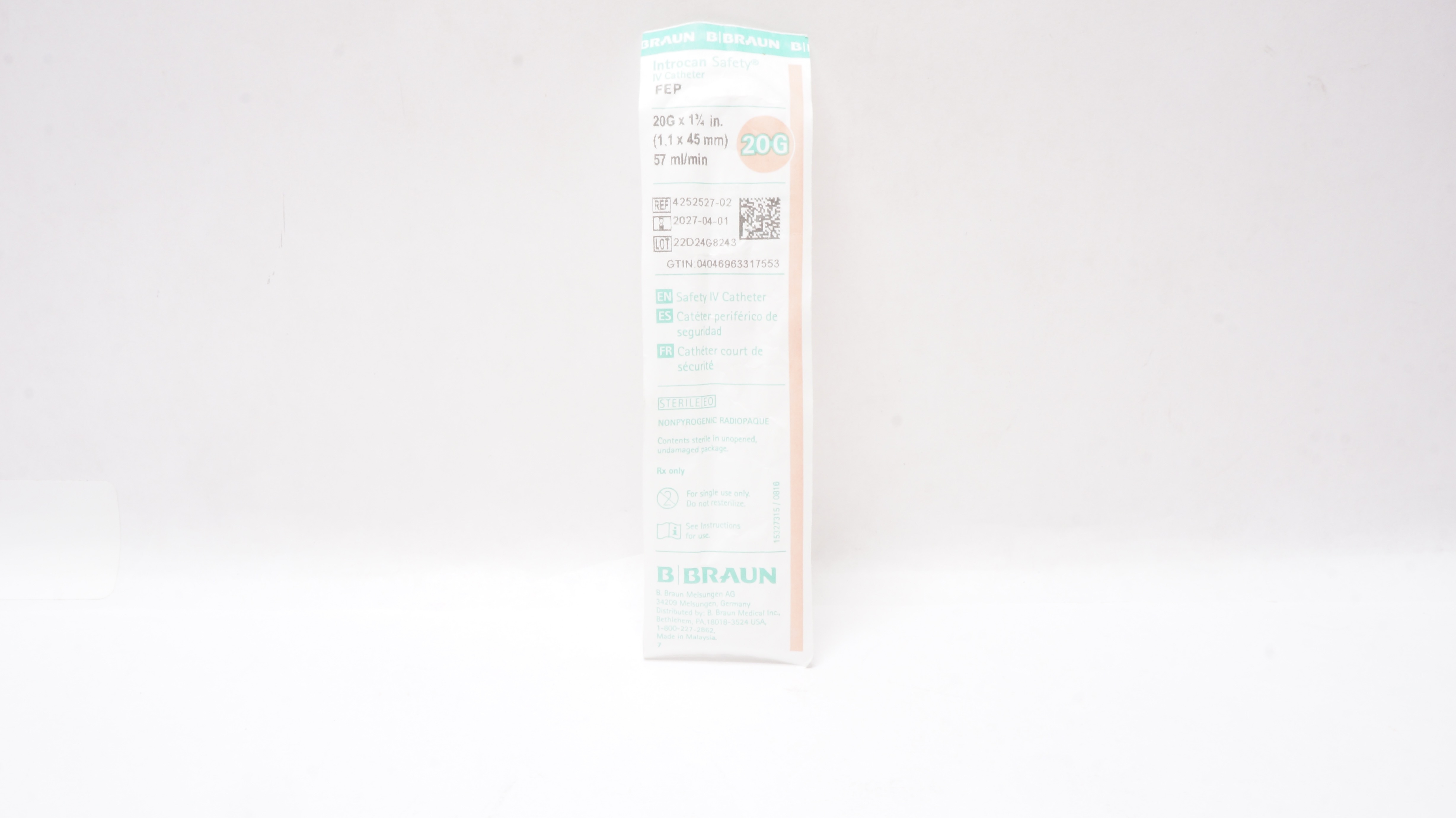 Braun 4252527-02 Introcan Safety IV Cath. 20G x 1-1/3inch